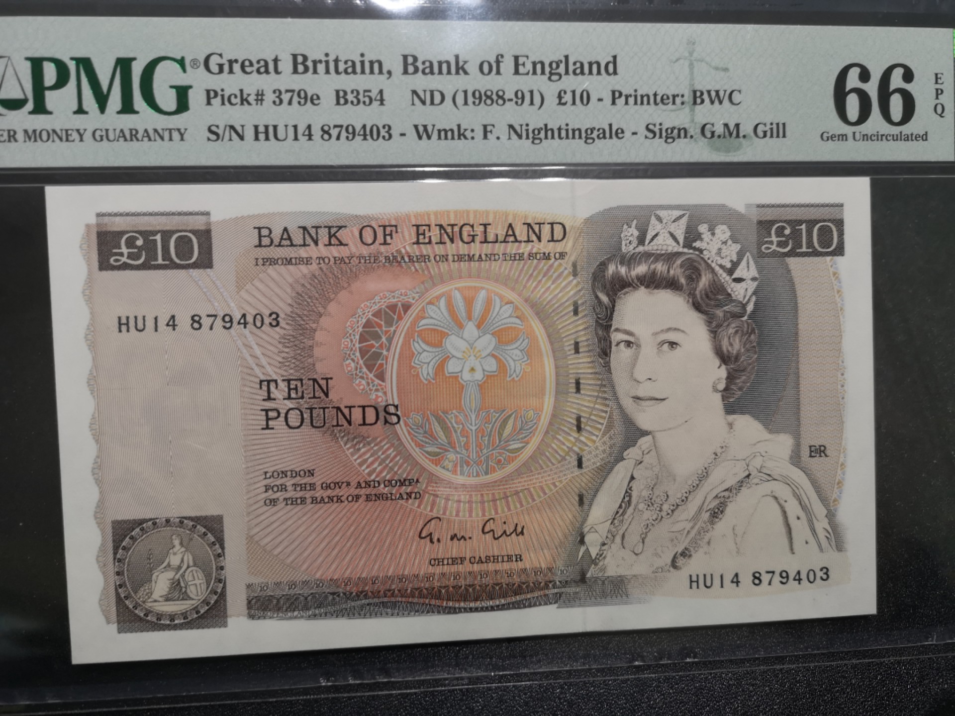 《外钞收藏家》第一百六十七期拍卖 1988-91年英国D序列10镑 PMG66 BWC版