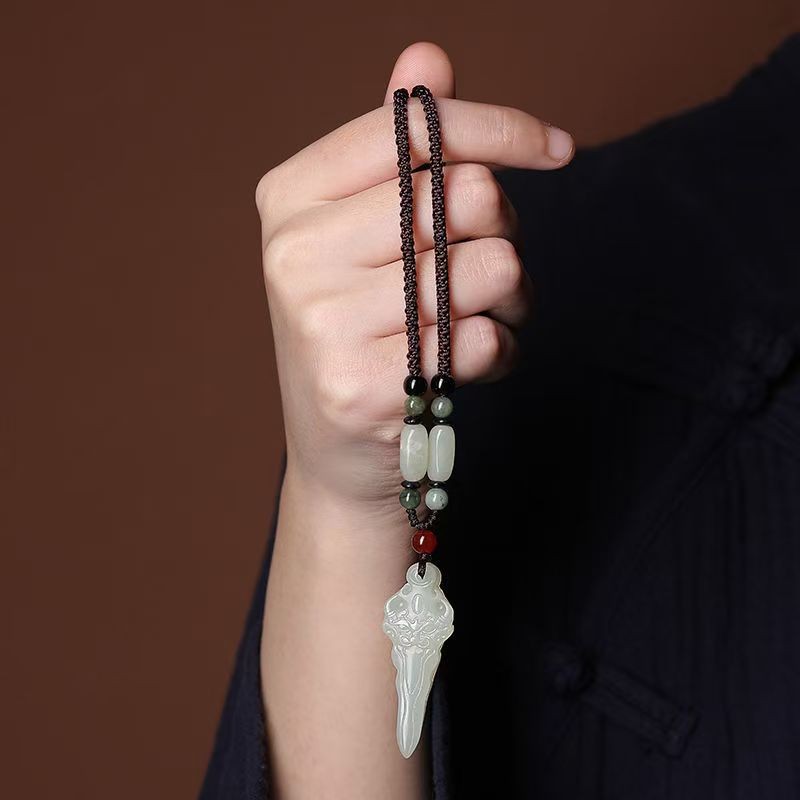 天然白玉降魔杵祥龙吊坠毛衣链真玉玉佩玉石玉坠男女款项链情侣