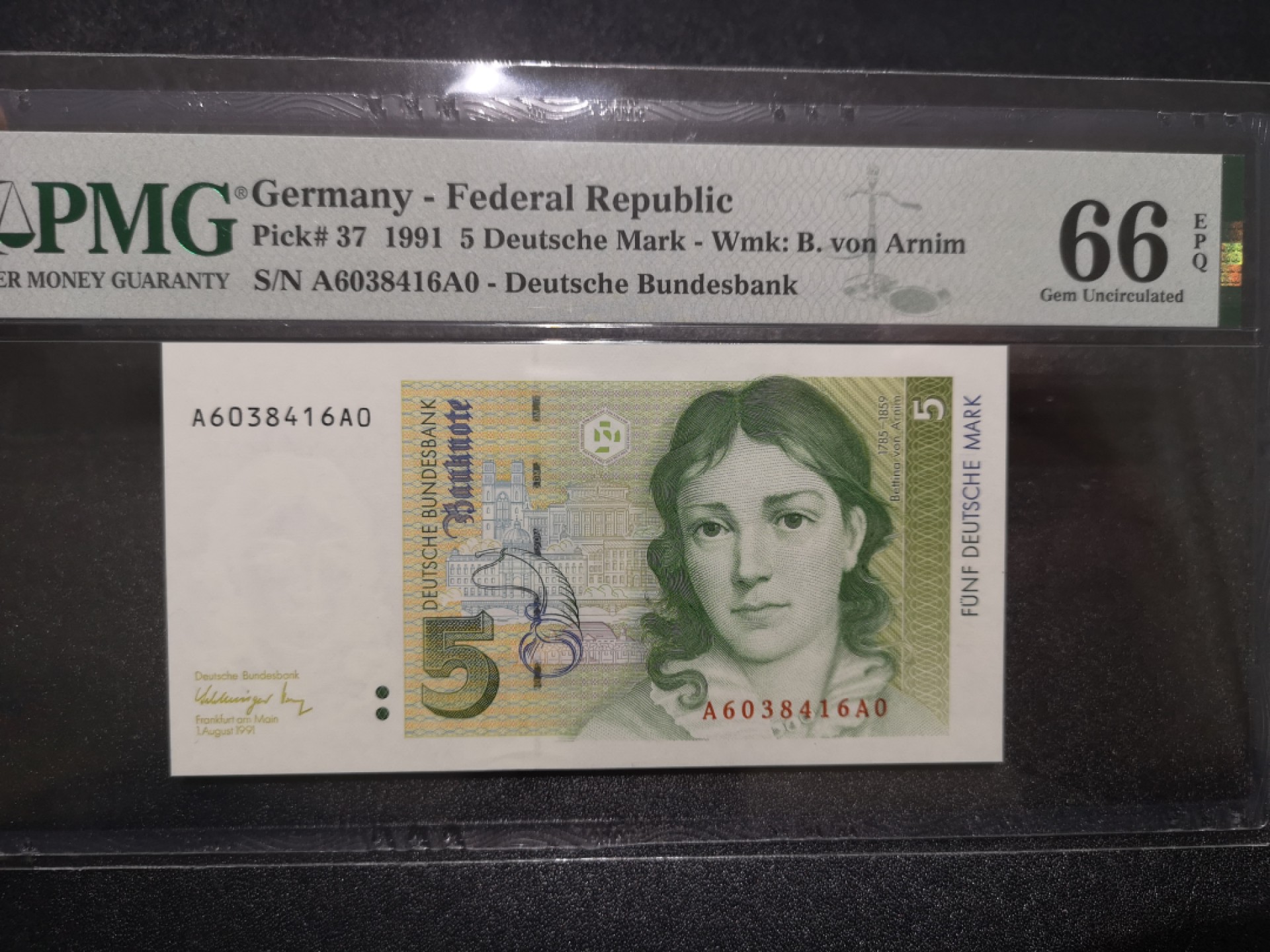 《外钞收藏家》第一百六十七期拍卖 1991年德国10马克 PMG66 AA冠