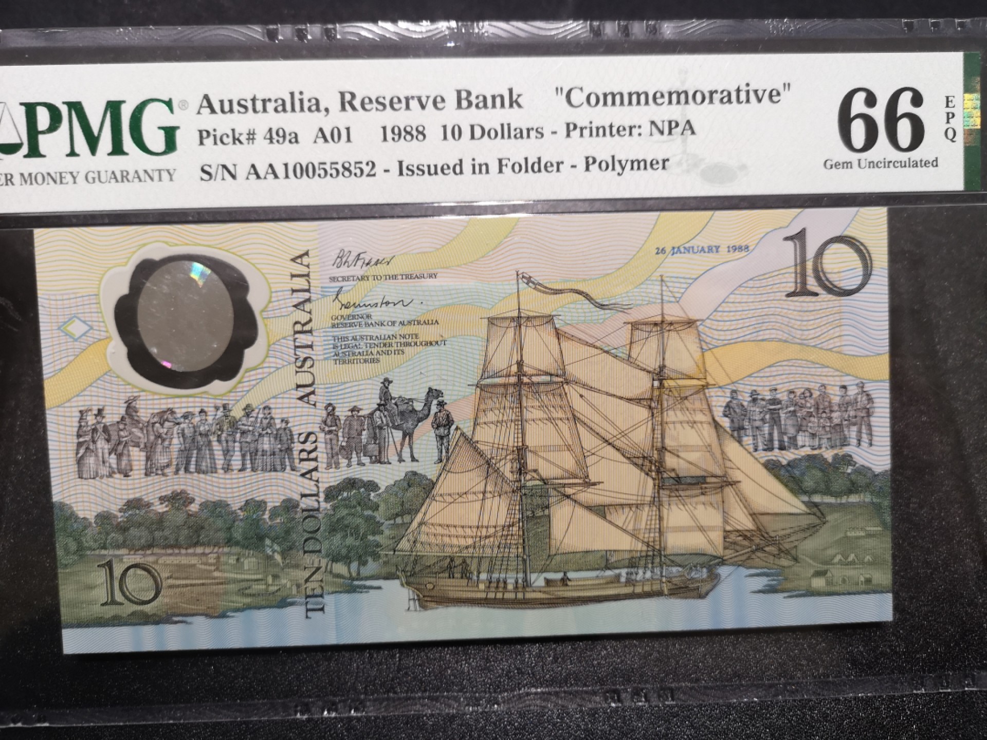 《外钞收藏家》第一百六十七期拍卖 1988年澳大利亚10元  PMG66 塑料钞纪念钞 AA冠