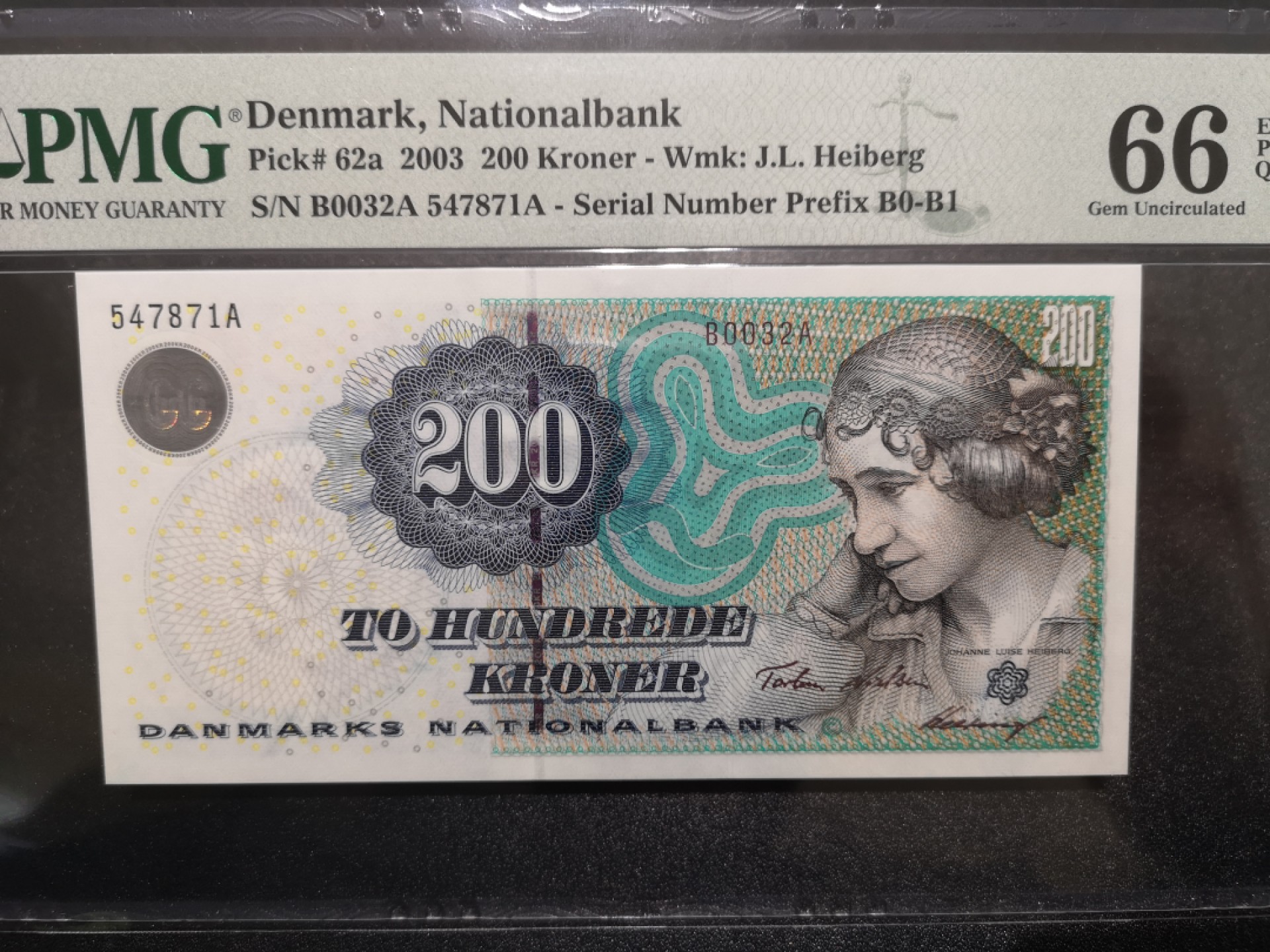 《外钞收藏家》第一百六十七期拍卖 2003年丹麦浮雕版200克朗 PMG66