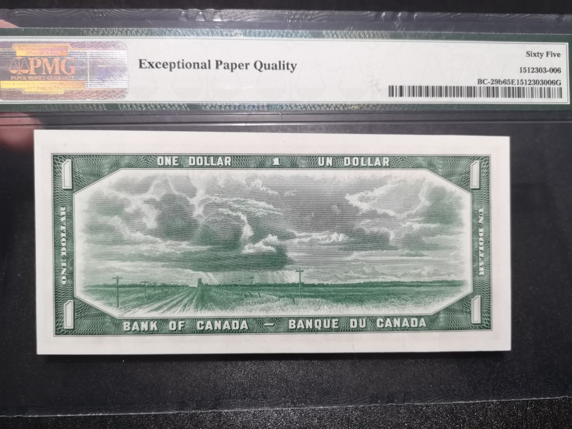 《外钞收藏家》第一百六十七期拍卖 1954年加拿大风景版1元 PMG65