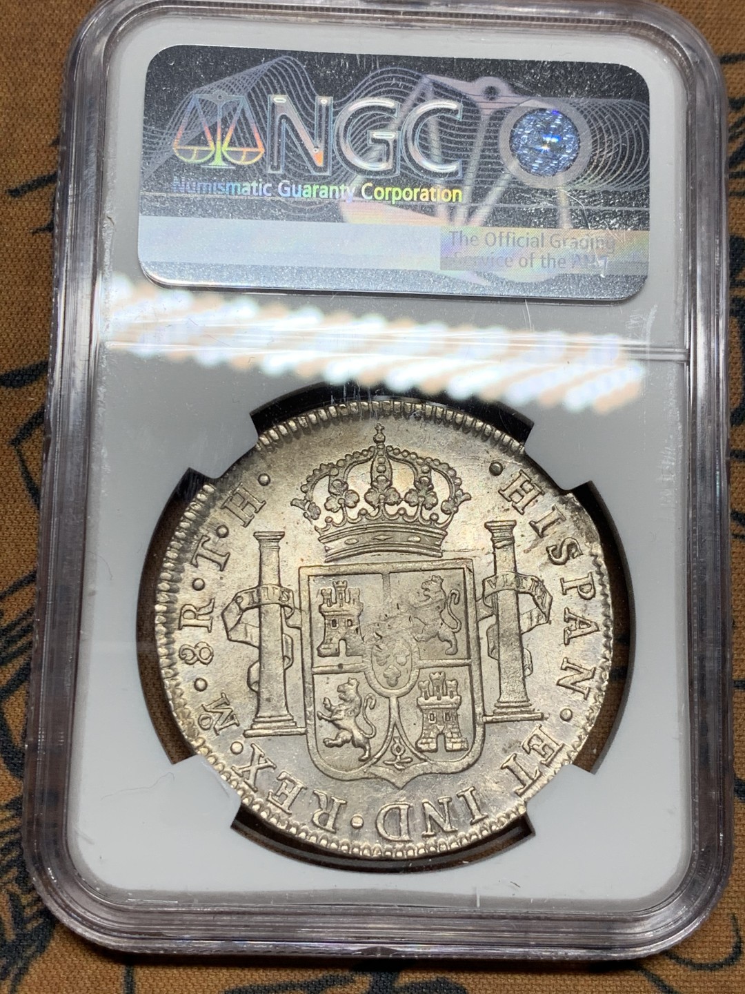《竞宝斋》第34，35场-本周日，周一2场连拍（全场顺丰包邮） NGC-AUD 墨西哥 1807年 8 里亚尔  人像双柱卡洛斯四世  银币      原味