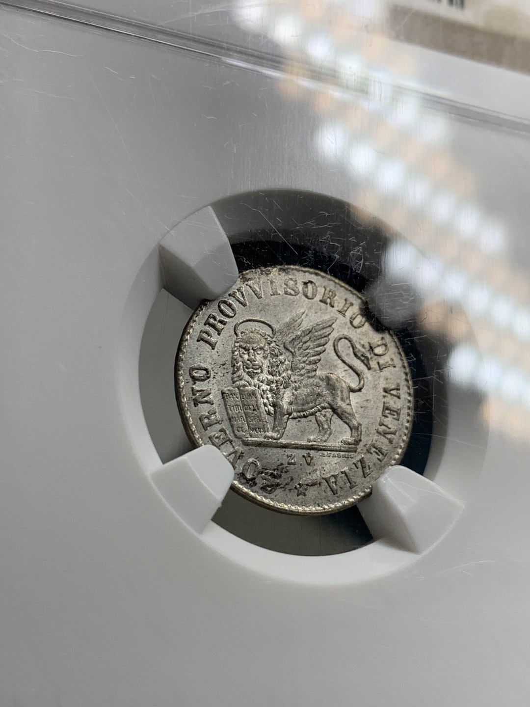 《竞宝斋》第34，35场-本周日，周一2场连拍（全场顺丰包邮） 1848年威尼斯临时政府15分银币 MS63 圣马可狮子经典形象 银主币价格已飞涨