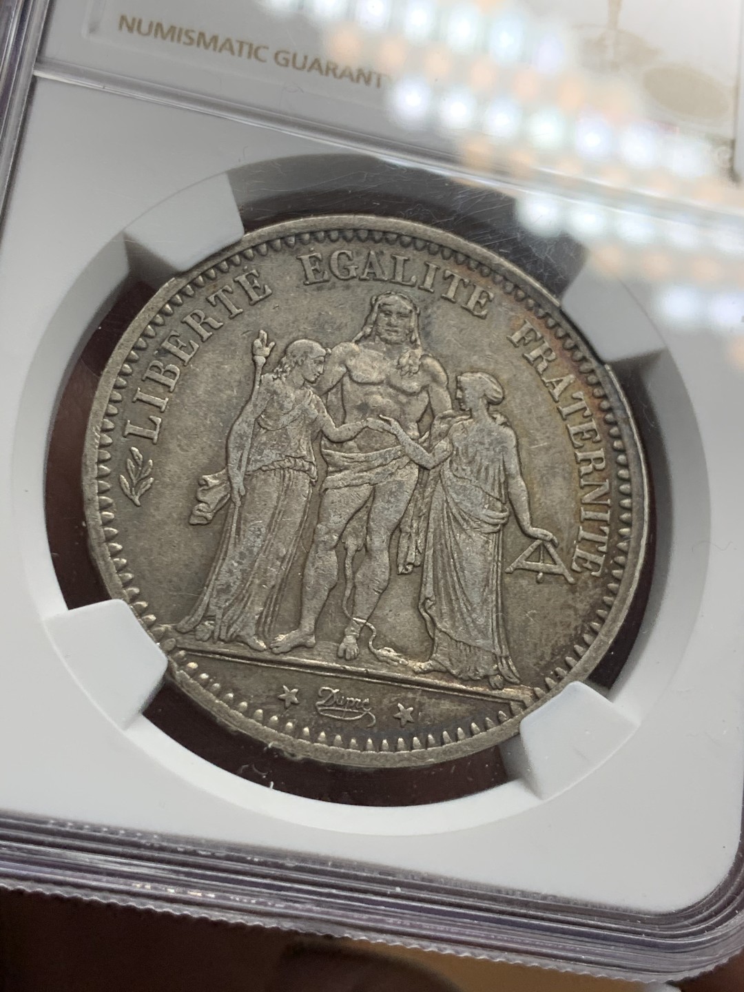 《竞宝斋》第34，35场-本周日，周一2场连拍（全场顺丰包邮） NGC-AU55 法国 1874年 大力神 5法郎 大银币 原味品