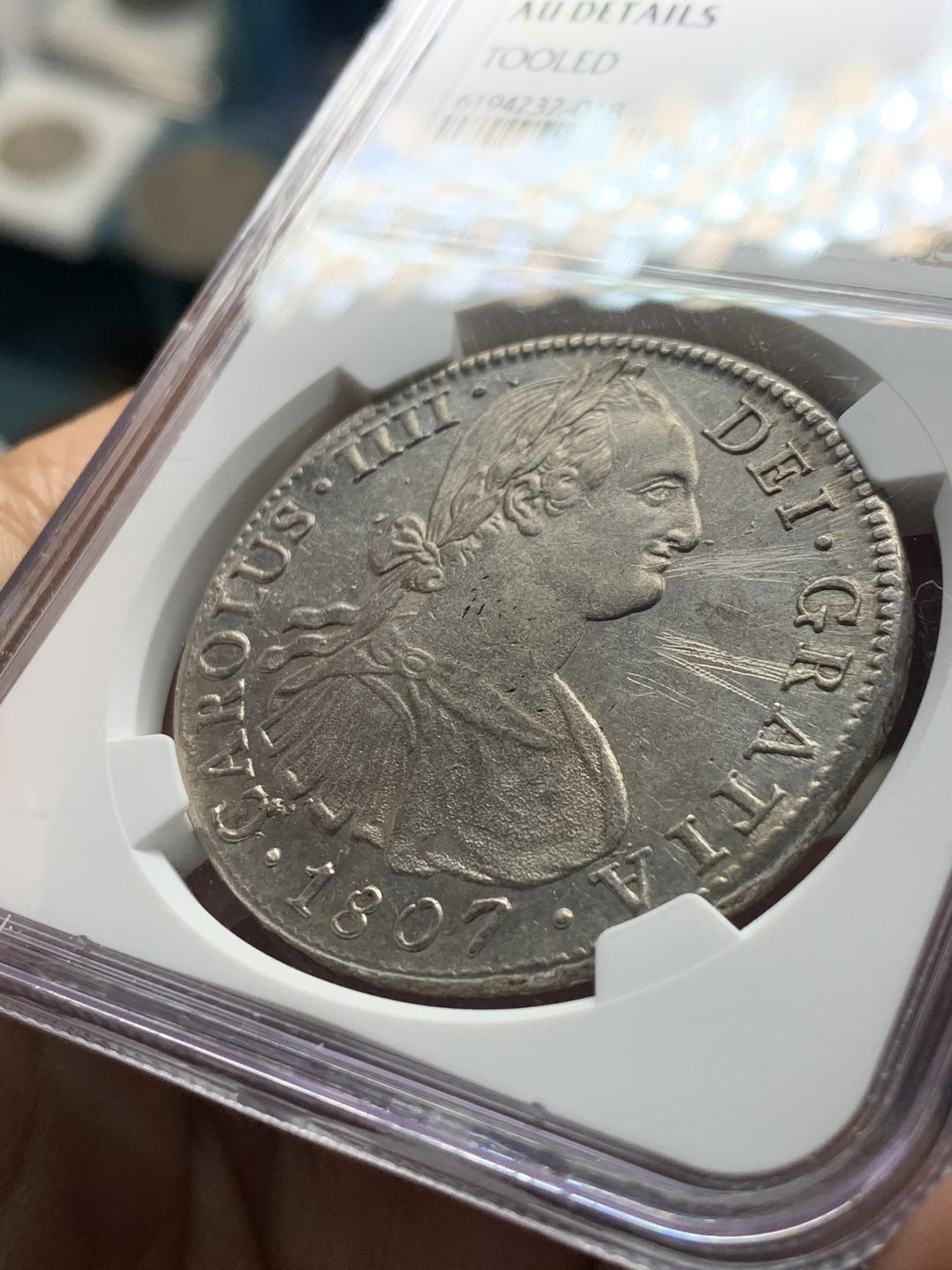 《竞宝斋》第34，35场-本周日，周一2场连拍（全场顺丰包邮） NGC-AUD 墨西哥 1807年 8 里亚尔  人像双柱卡洛斯四世  银币      原味