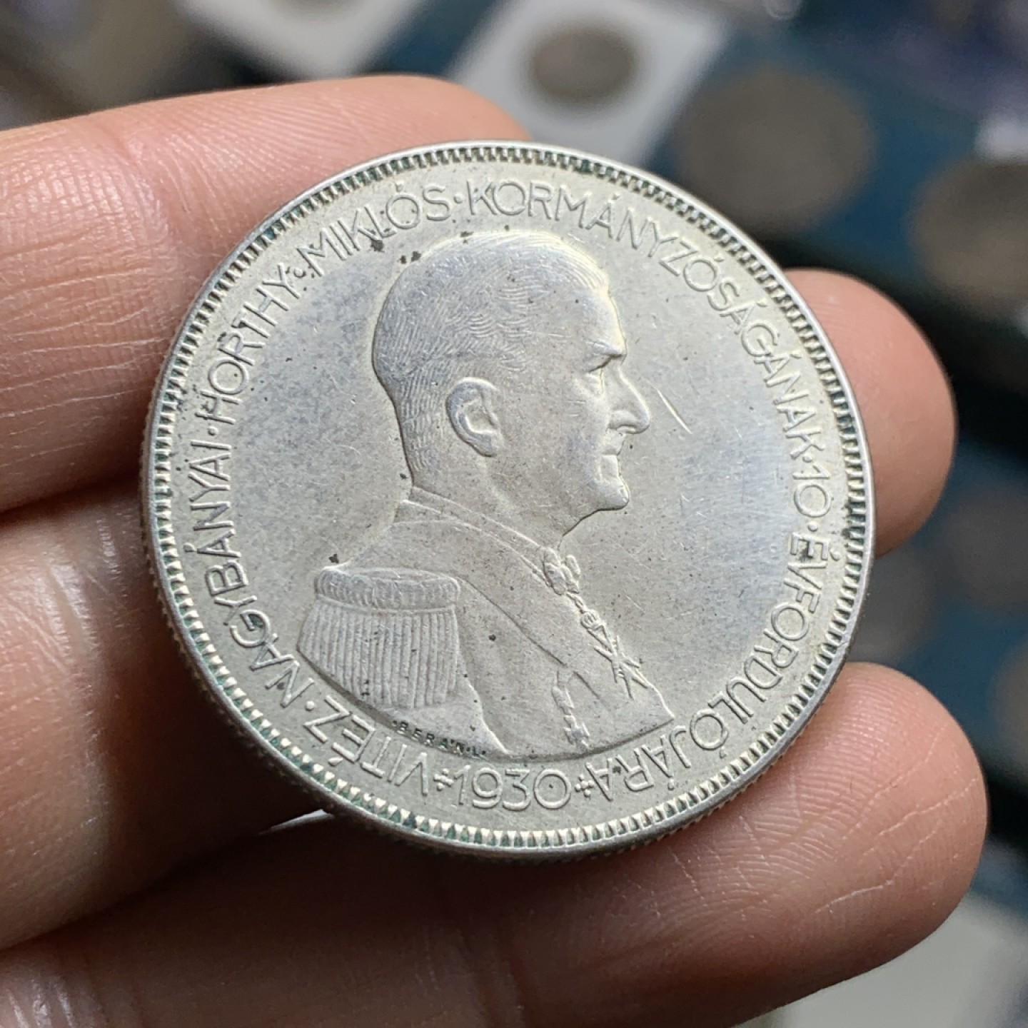 《竞宝斋》第34，35场-本周日，周一2场连拍（全场顺丰包邮） 匈牙利1930年霍尔蒂大公5潘果大银币 此版一般都是差品 这枚品很好