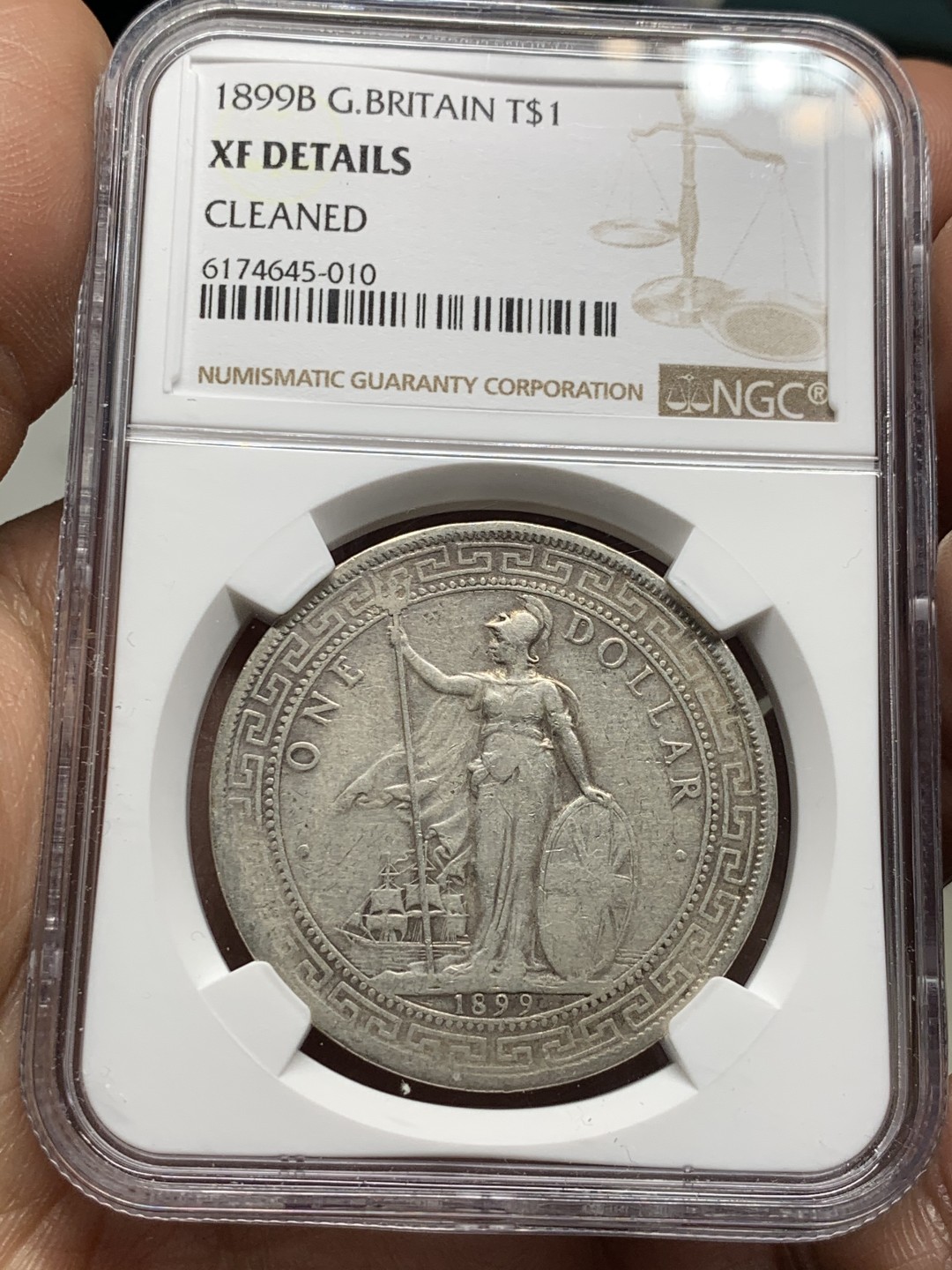 《竞宝斋》第34，35场-本周日，周一2场连拍（全场顺丰包邮） NGC-XF 站洋 1899年 孟买厂 1元 早期年份