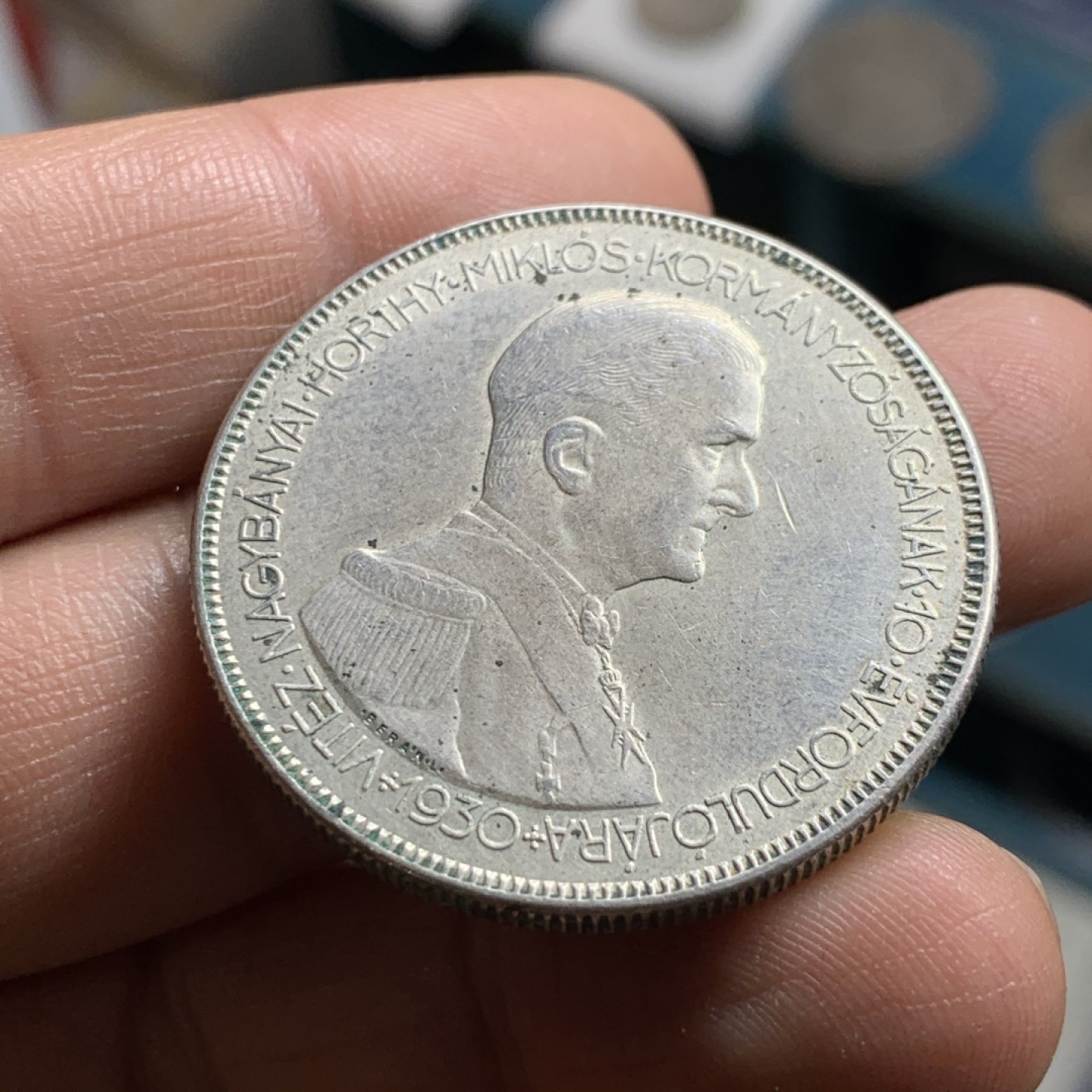 《竞宝斋》第34，35场-本周日，周一2场连拍（全场顺丰包邮） 匈牙利1930年霍尔蒂大公5潘果大银币 此版一般都是差品 这枚品很好