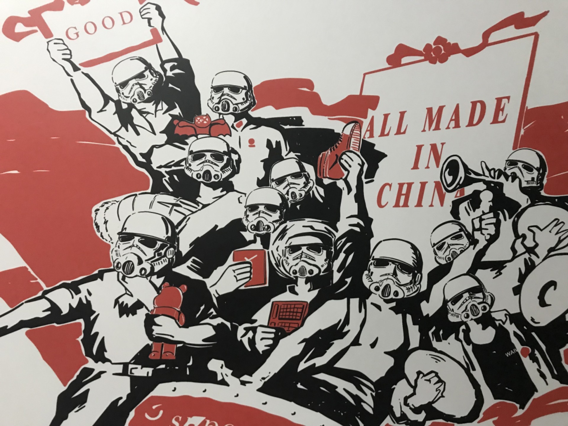 零元拍：歪歪亲笔签名版画复制画《星战：Made in China》50/70厘米