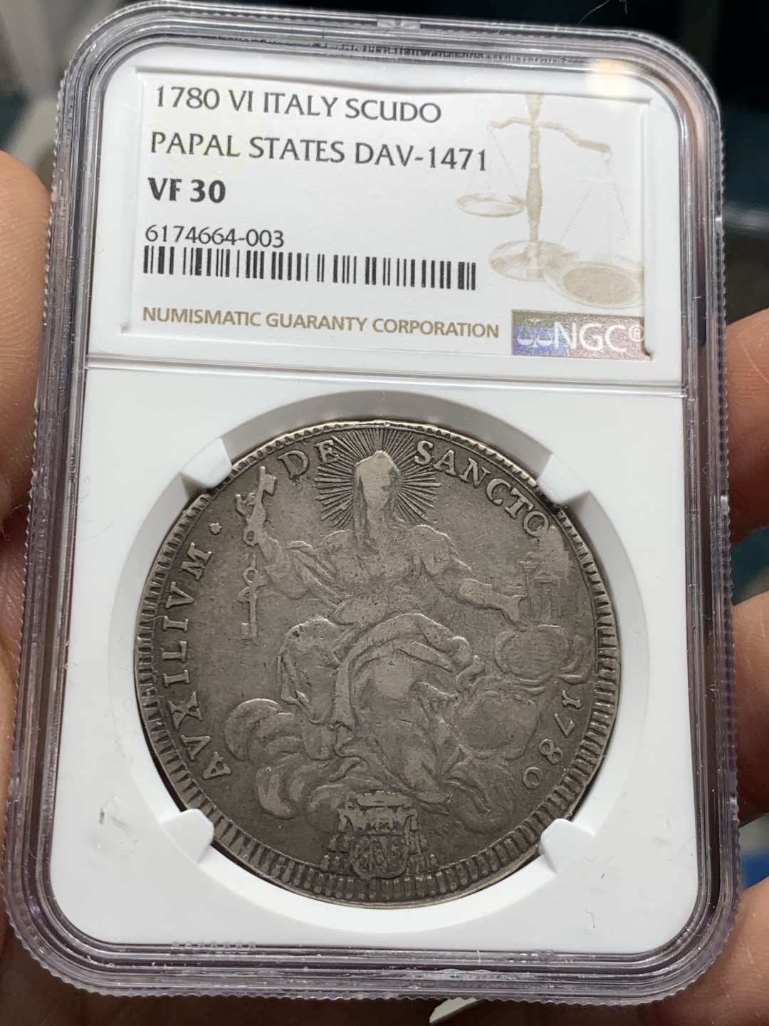 《竞宝斋》第34，35场-本周日，周一2场连拍（全场顺丰包邮） NGC-VF30 梵蒂冈 1780年 伏地魔 1斯库多 大银币 原味老包浆