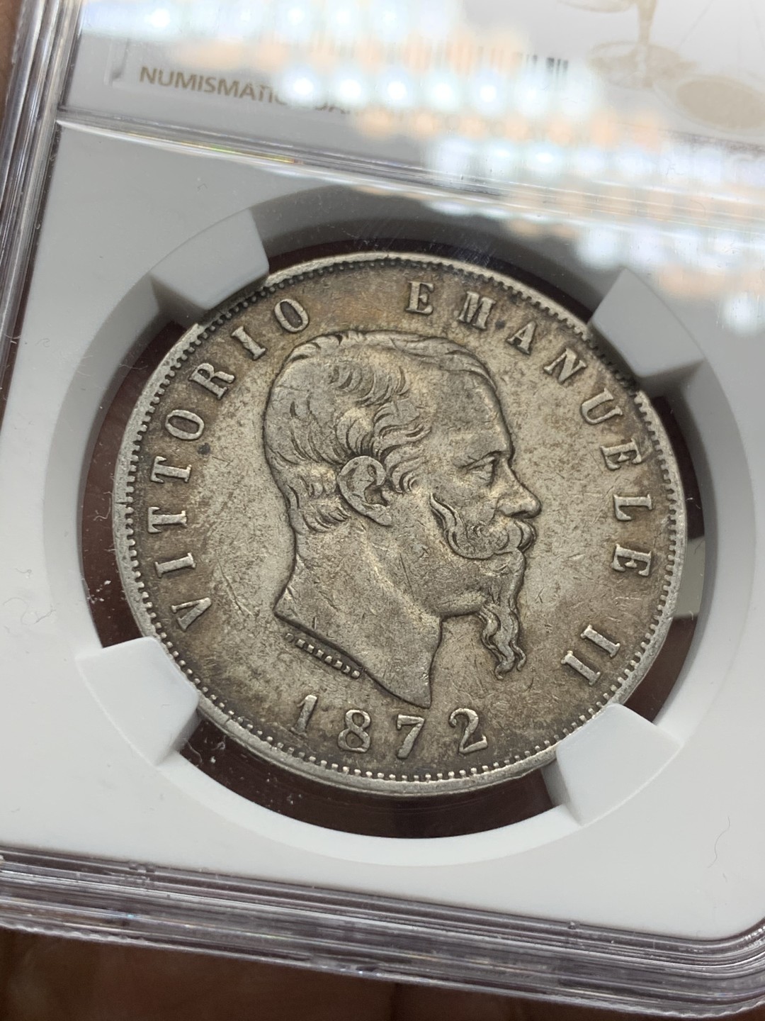 《竞宝斋》第34，35场-本周日，周一2场连拍（全场顺丰包邮） NGC-XF45 意大利 1872年 伊曼纽尔二世 5里拉 原味好品大银币