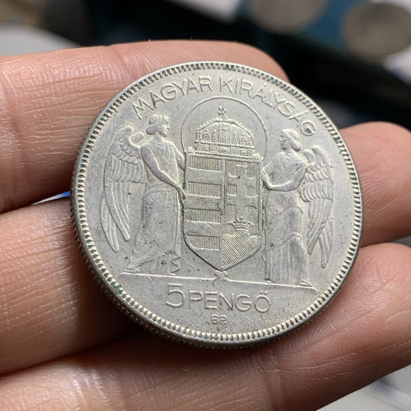 《竞宝斋》第34，35场-本周日，周一2场连拍（全场顺丰包邮） 匈牙利1930年霍尔蒂大公5潘果大银币 此版一般都是差品 这枚品很好