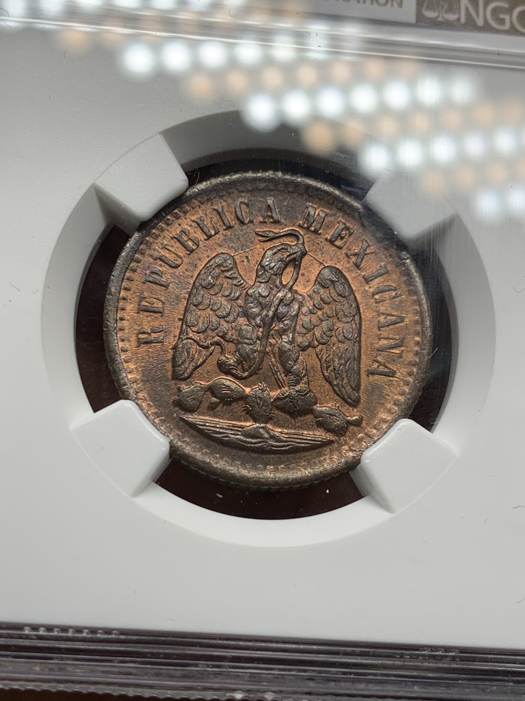 《竞宝斋》第34，35场-本周日，周一2场连拍（全场顺丰包邮） NGC MS64RB 1897年墨西哥铜鹰洋好品这个年份这个品相难得