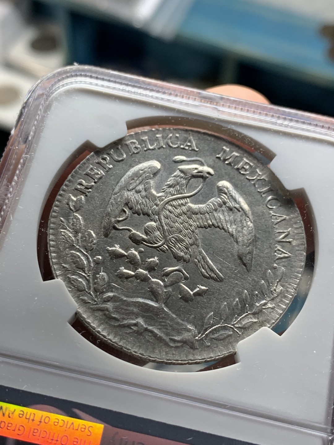 《竞宝斋》第34，35场-本周日，周一2场连拍（全场顺丰包邮） NGC-UNCD  1886 墨西哥鹰洋 8 里亚尔 奇瓦瓦厂   转光