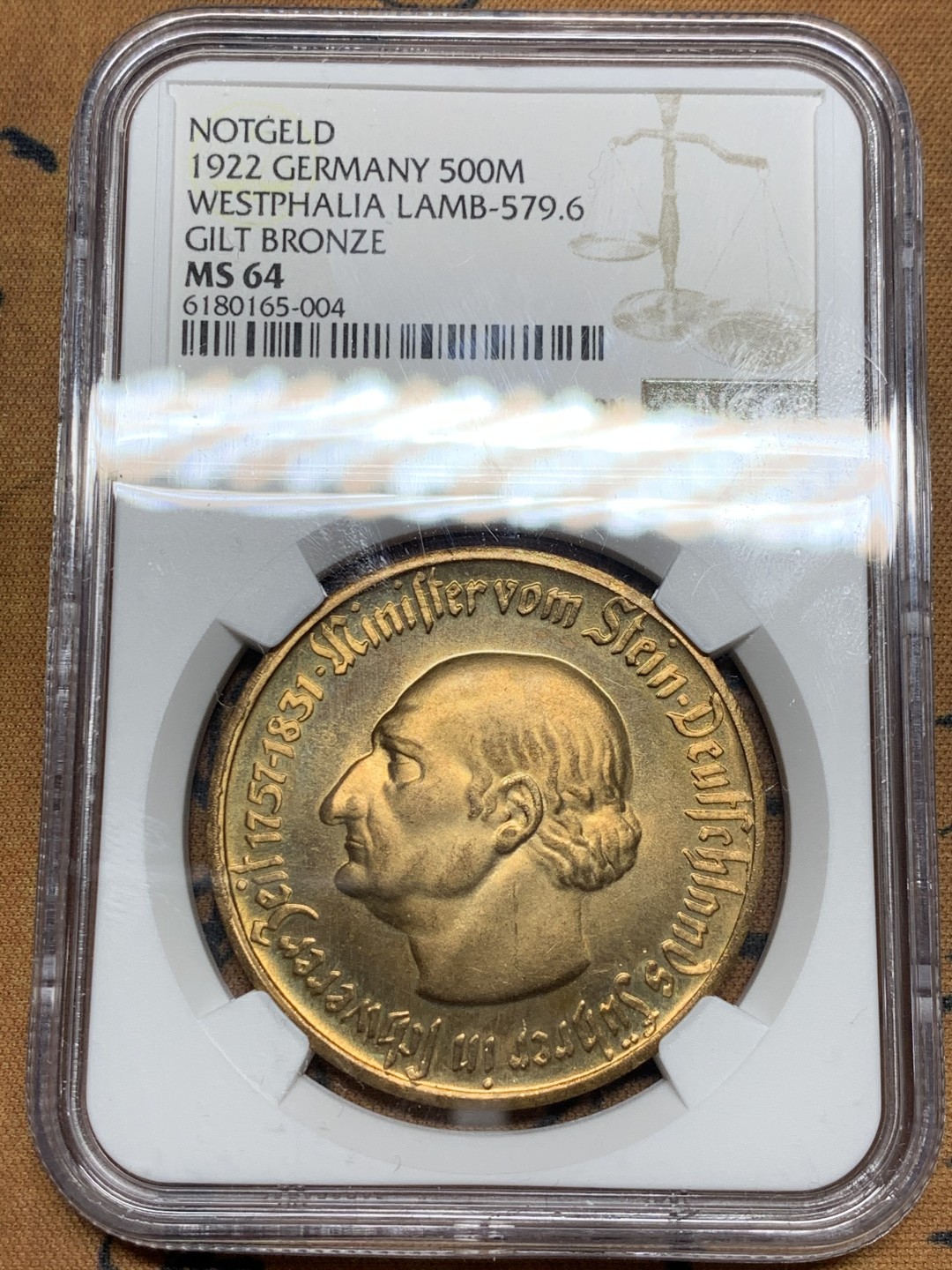 《竞宝斋》第34，35场-本周日，周一2场连拍（全场顺丰包邮） NGC-MS64 德国魏玛共和共 1922年 500万马克 大马币 铜制 少见的年份和面值 值得收藏