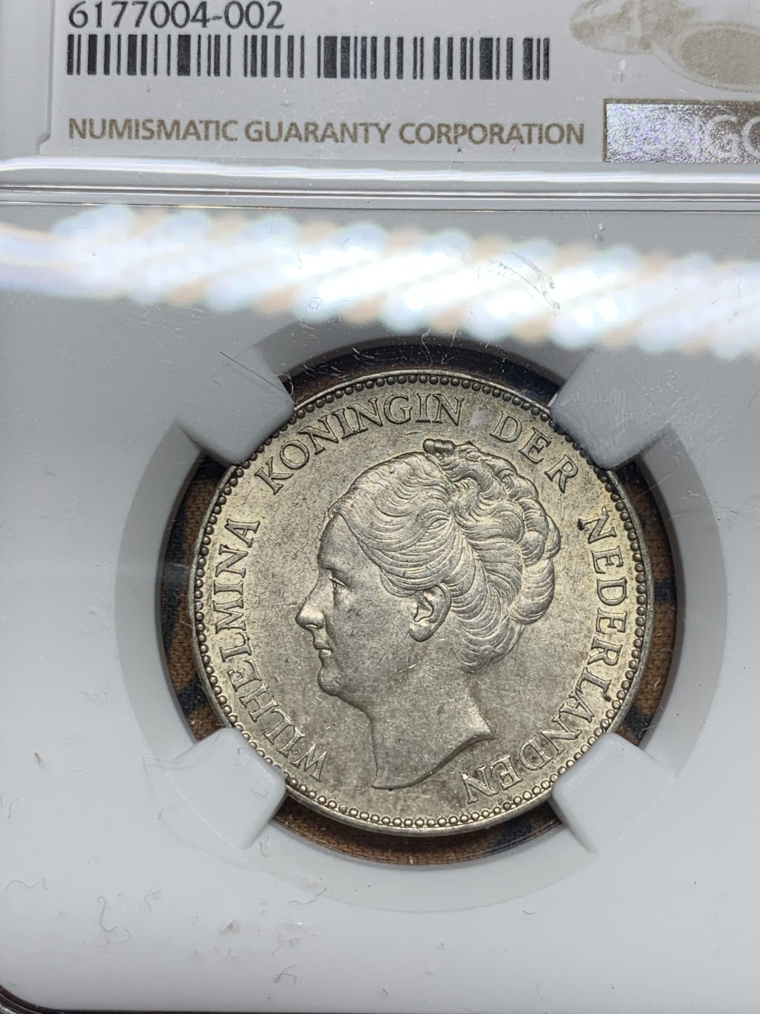 《竞宝斋》第34，35场-本周日，周一2场连拍（全场顺丰包邮） NGC-MS61 荷兰 1940年 威廉米娜女王 1盾 银币 原光好品