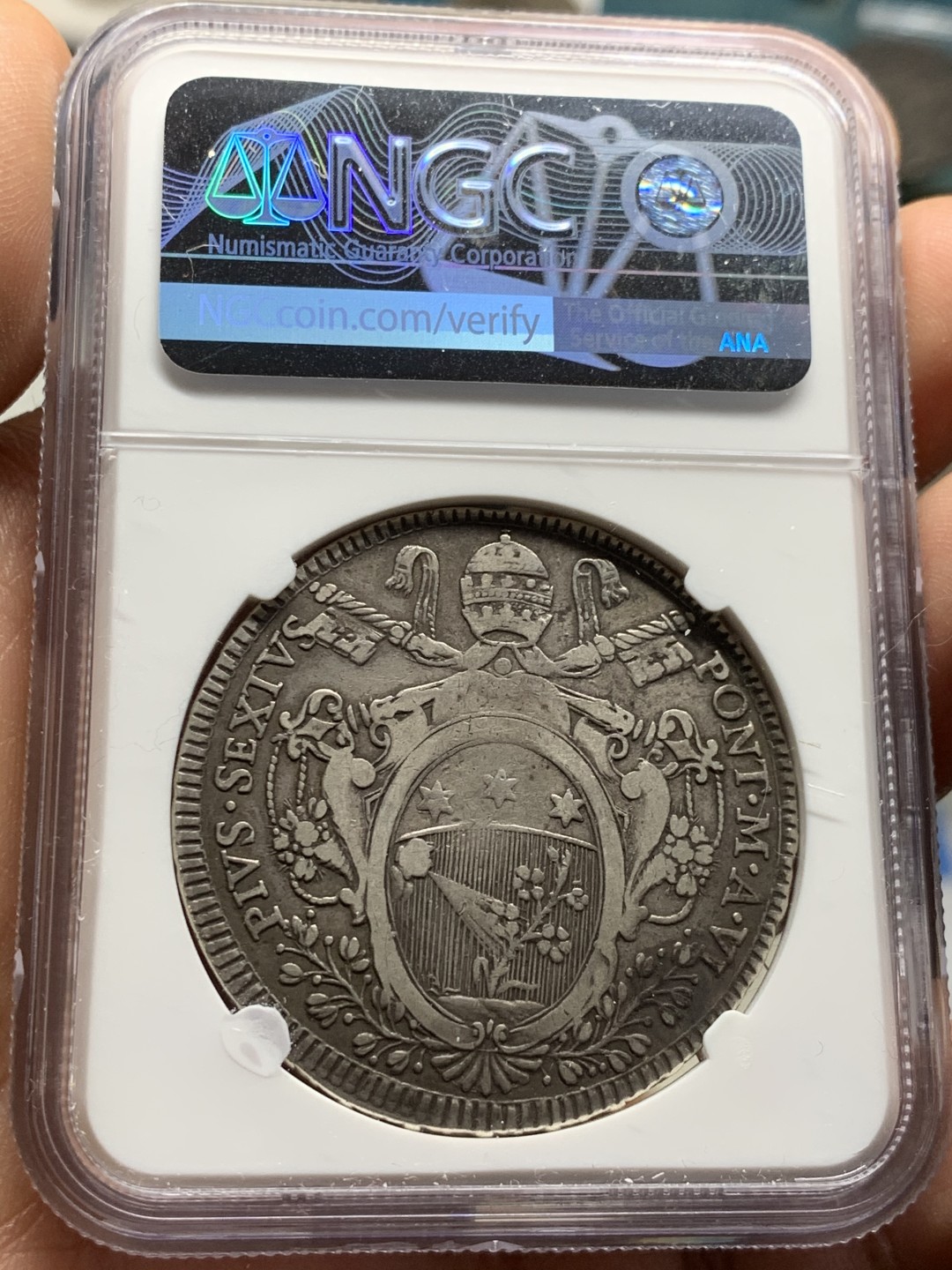 《竞宝斋》第34，35场-本周日，周一2场连拍（全场顺丰包邮） NGC-VF30 梵蒂冈 1780年 伏地魔 1斯库多 大银币 原味老包浆