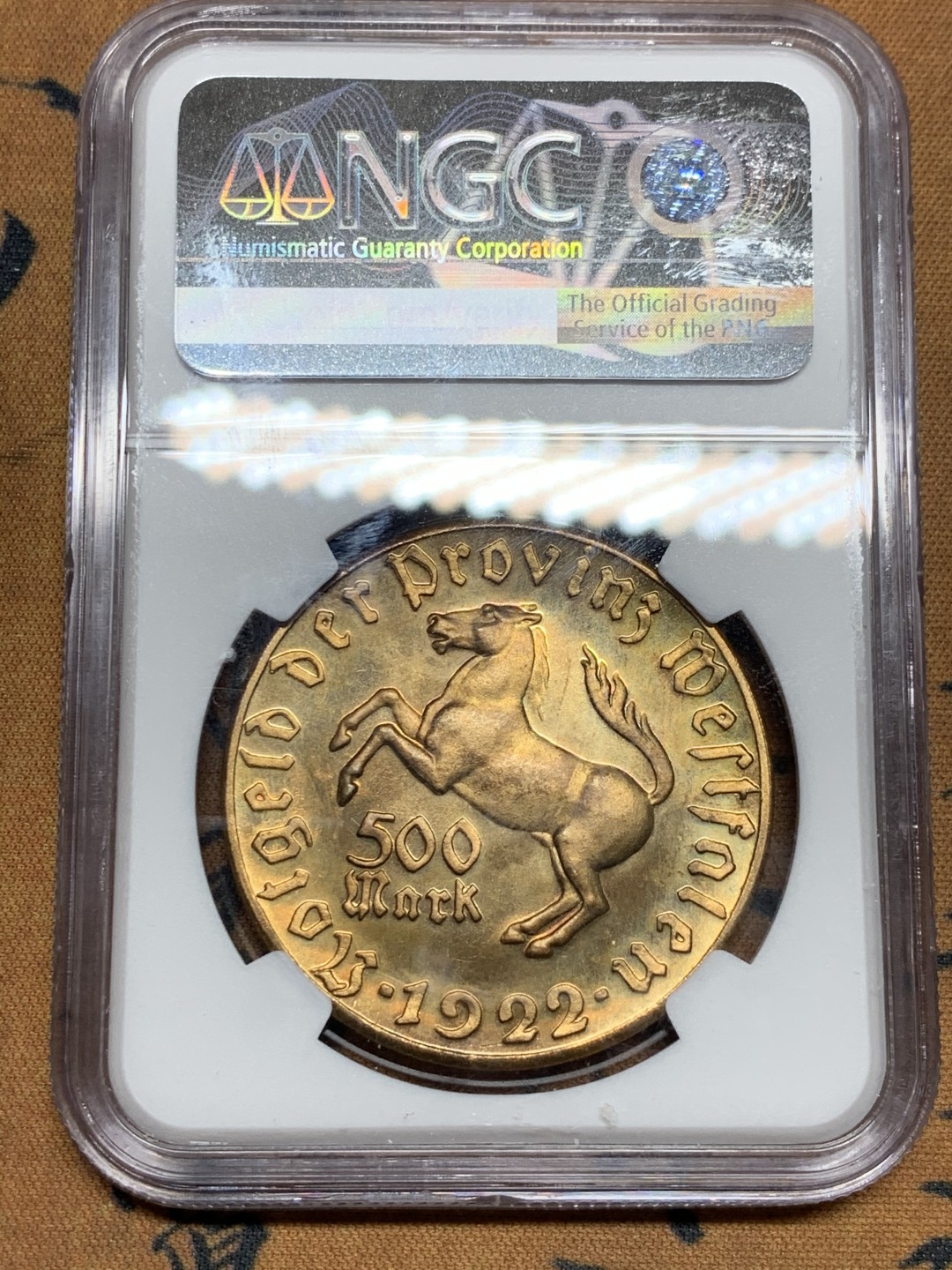 《竞宝斋》第34，35场-本周日，周一2场连拍（全场顺丰包邮） NGC-MS64 德国魏玛共和共 1922年 500万马克 大马币 铜制 少见的年份和面值 值得收藏