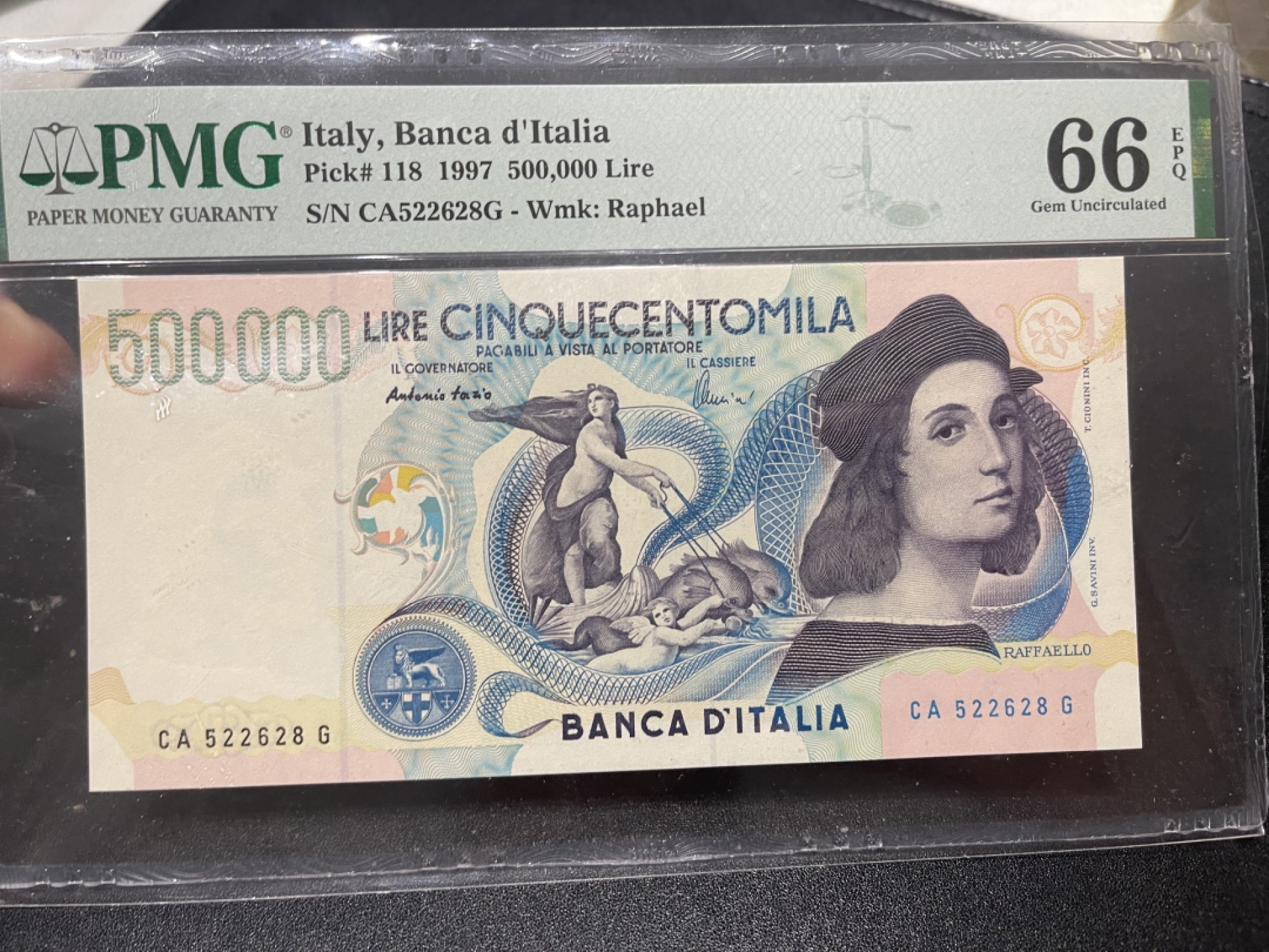 《外钞收藏家》第一百六十七期拍卖 1997年意大利50里拉 拉斐尔 PMG66 无47尾8靓号