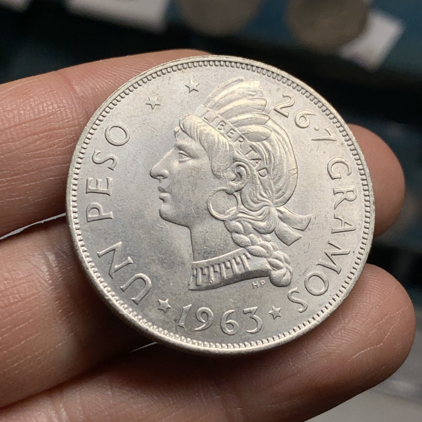 《竞宝斋》第34，35场-本周日，周一2场连拍（全场顺丰包邮） 多米尼加1963年 百年纪念 1比索 大银币 原光好品