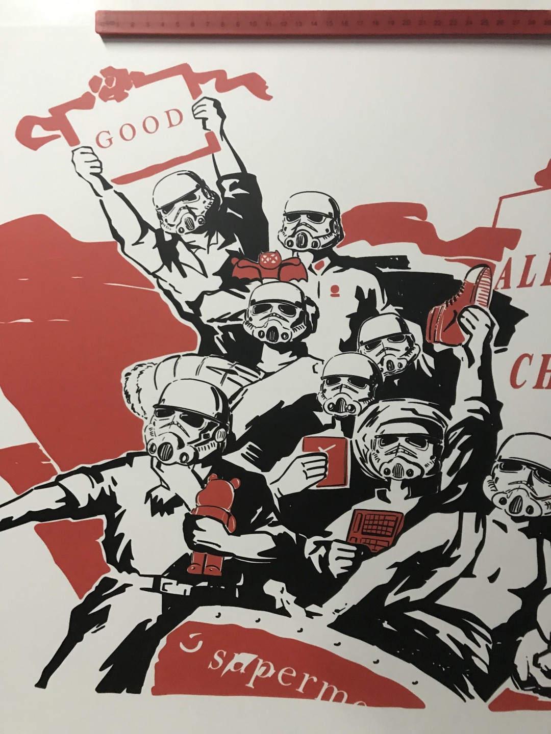 零元拍：歪歪亲笔签名版画复制画《星战：Made in China》50/70厘米