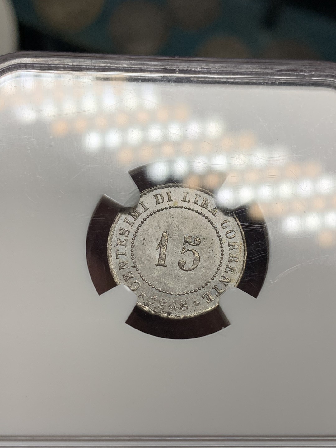 《竞宝斋》第34，35场-本周日，周一2场连拍（全场顺丰包邮） 1848年威尼斯临时政府15分银币 MS63 圣马可狮子经典形象 银主币价格已飞涨