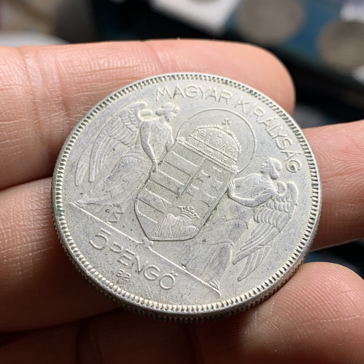 《竞宝斋》第34，35场-本周日，周一2场连拍（全场顺丰包邮） 匈牙利1930年霍尔蒂大公5潘果大银币 此版一般都是差品 这枚品很好