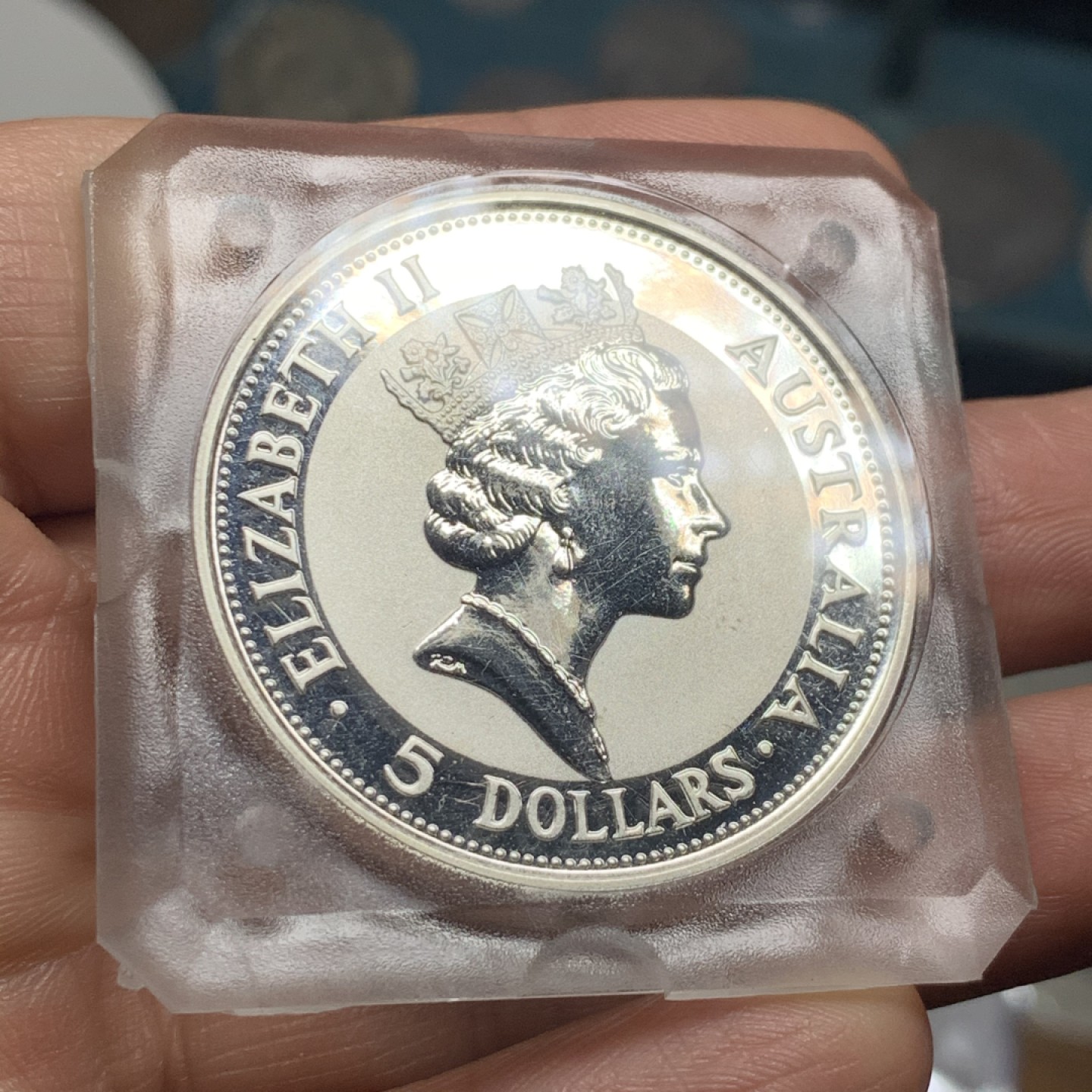 《竞宝斋》第34，35场-本周日，周一2场连拍（全场顺丰包邮） 原装 澳大利亚1991年 早期翠鸟5元 1盎司纯银 银币