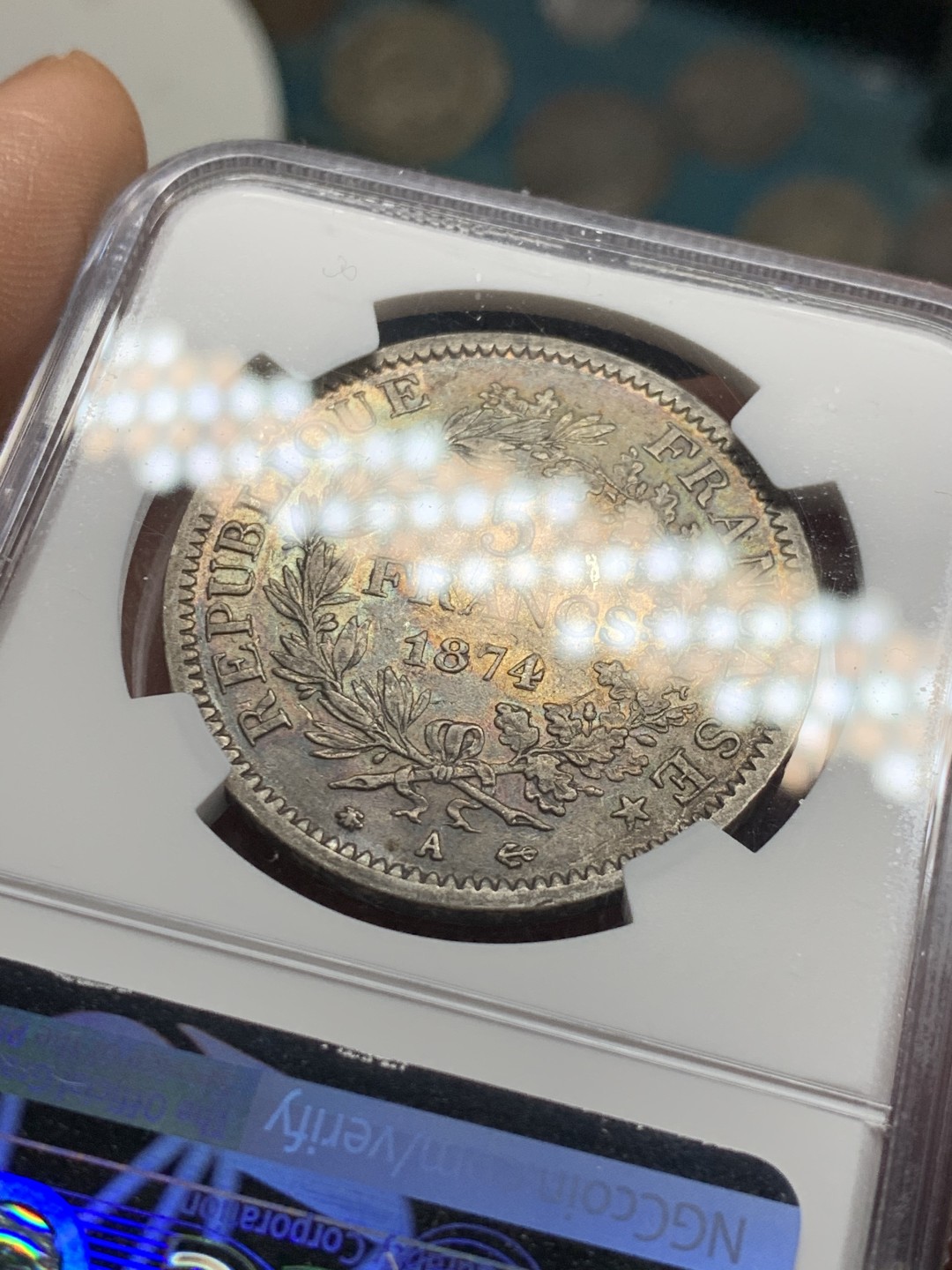 《竞宝斋》第34，35场-本周日，周一2场连拍（全场顺丰包邮） NGC-AU55 法国 1874年 大力神 5法郎 大银币 原味品