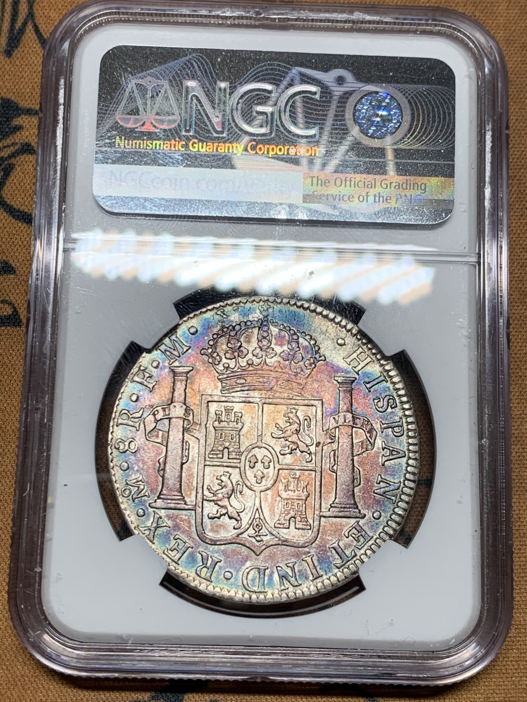 《竞宝斋》第34，35场-本周日，周一2场连拍（全场顺丰包邮） NGC 评级 墨西哥 1786年 卡三 8里亚尔 双柱银币 深打好细节