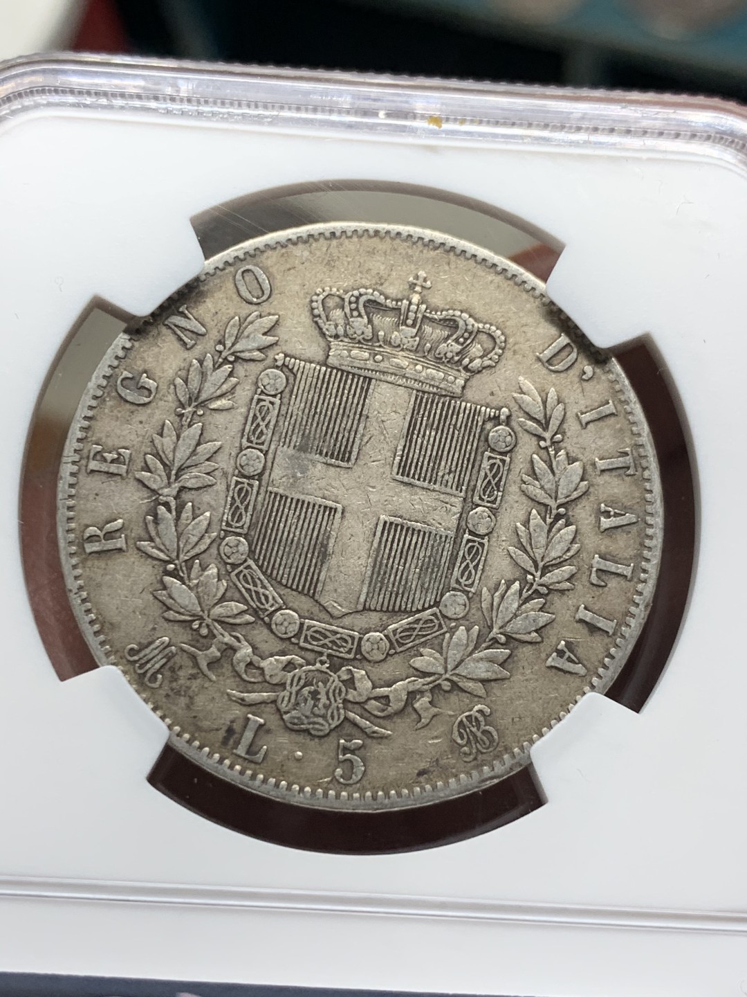 《竞宝斋》第34，35场-本周日，周一2场连拍（全场顺丰包邮） NGC-XF45 意大利 1872年 伊曼纽尔二世 5里拉 原味好品大银币