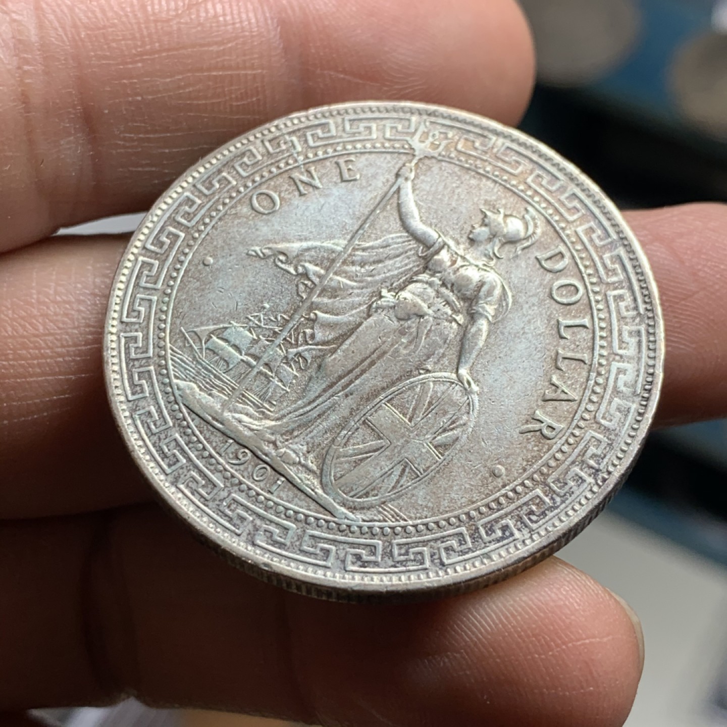 《竞宝斋》第34，35场-本周日，周一2场连拍（全场顺丰包邮） 站洋1901-B年 贸易银一元 原味好品 大银币