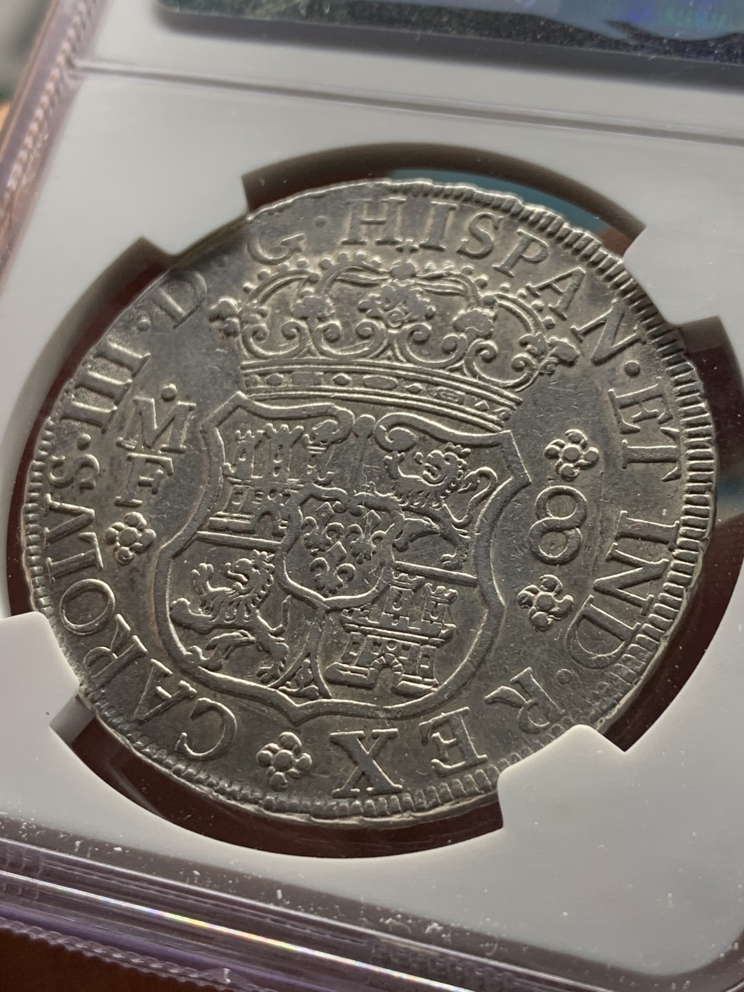 《竞宝斋》第34，35场-本周日，周一2场连拍（全场顺丰包邮） NGC-XFD  1768  西属墨西哥  卡洛斯三世  早期地球  8里亚尔  深打好细节 