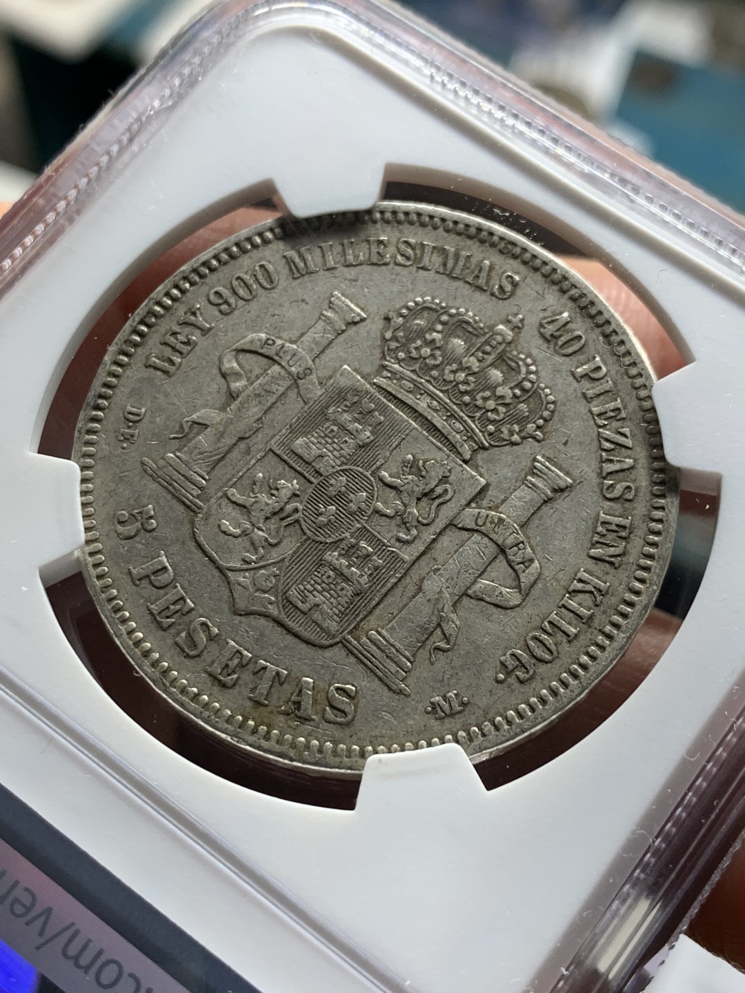 《竞宝斋》第34，35场-本周日，周一2场连拍（全场顺丰包邮） NGC-XF45 西班牙 1875年 阿方索十二世 双柱5比塞塔 大银币 原味好品 给分难得