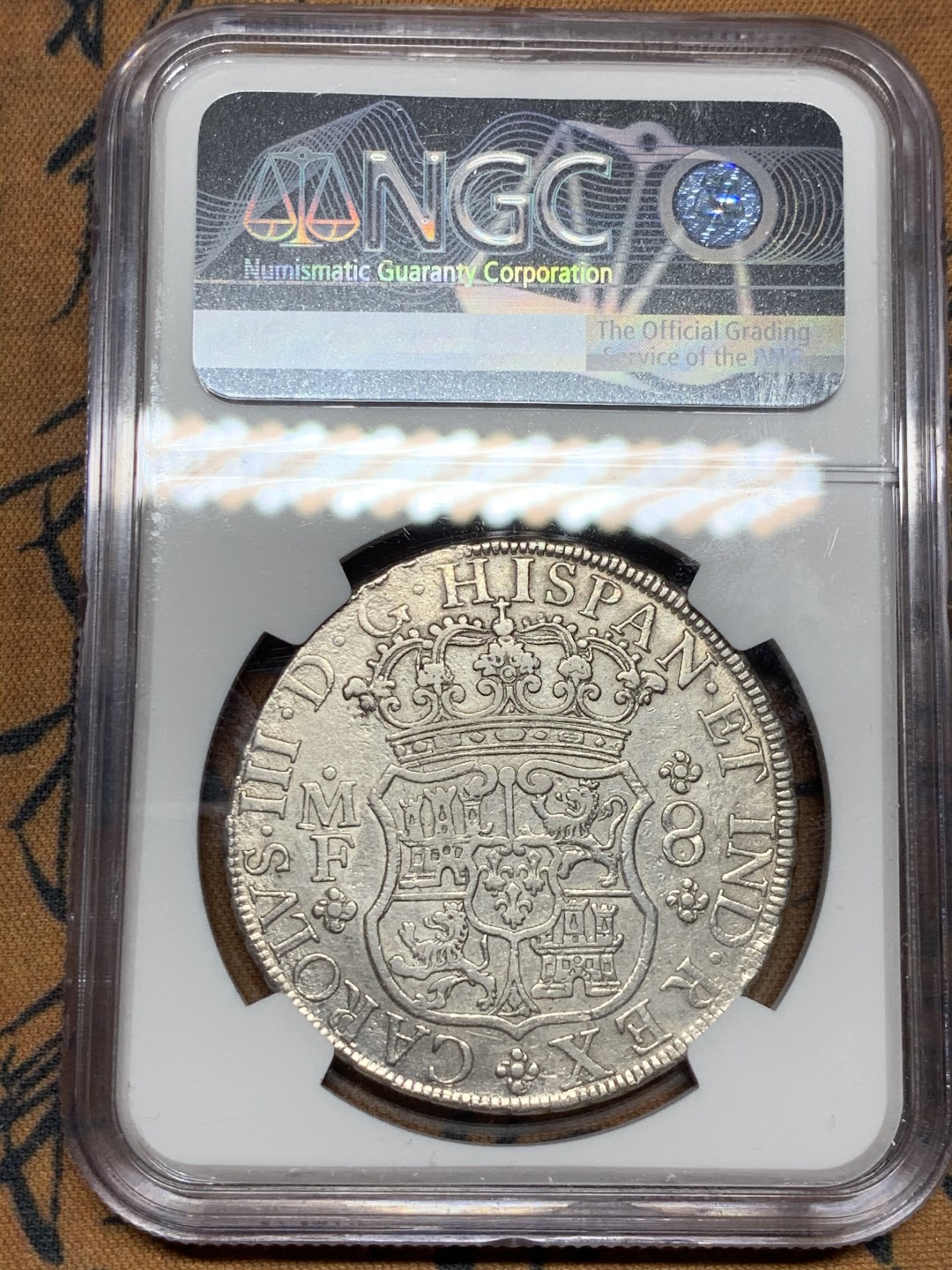 《竞宝斋》第34，35场-本周日，周一2场连拍（全场顺丰包邮） NGC-XFD  1768  西属墨西哥  卡洛斯三世  早期地球  8里亚尔  深打好细节 