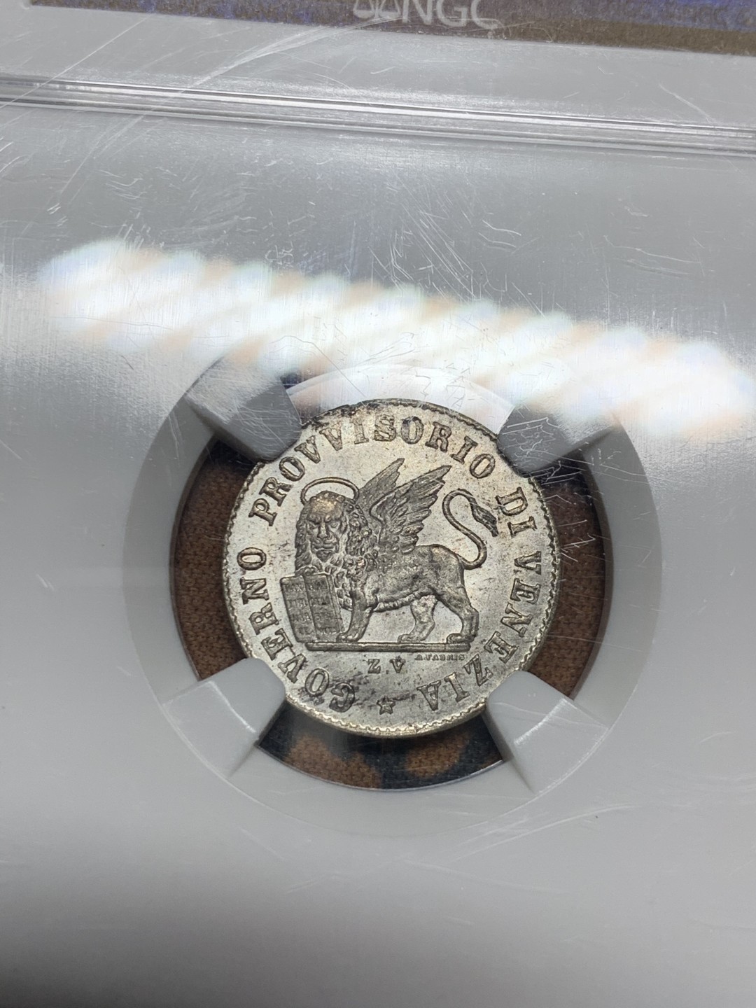 《竞宝斋》第34，35场-本周日，周一2场连拍（全场顺丰包邮） 1848年威尼斯临时政府15分银币 MS63 圣马可狮子经典形象 银主币价格已飞涨