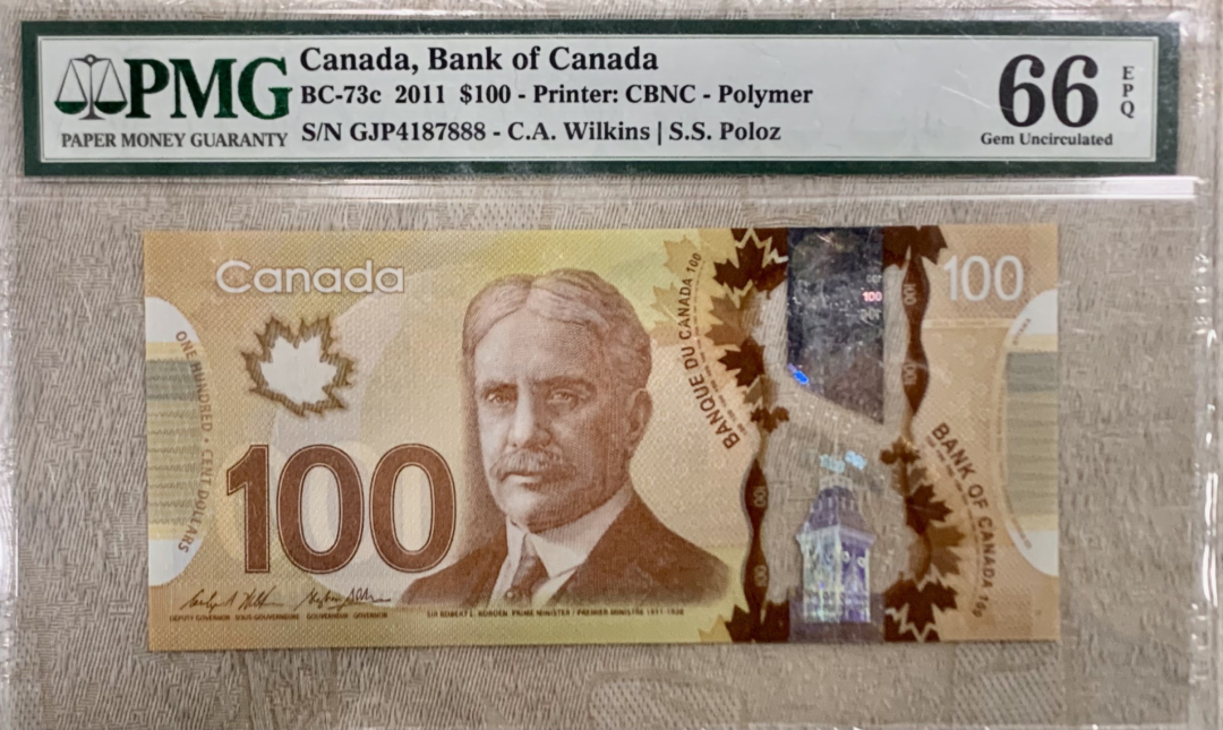 圣域骑士团 | CICE币展&易卜生专场 春天来了 ‼️第三期（2022003） 【豹子号888】2011年加拿大 100元 PMG66分 塑料钞