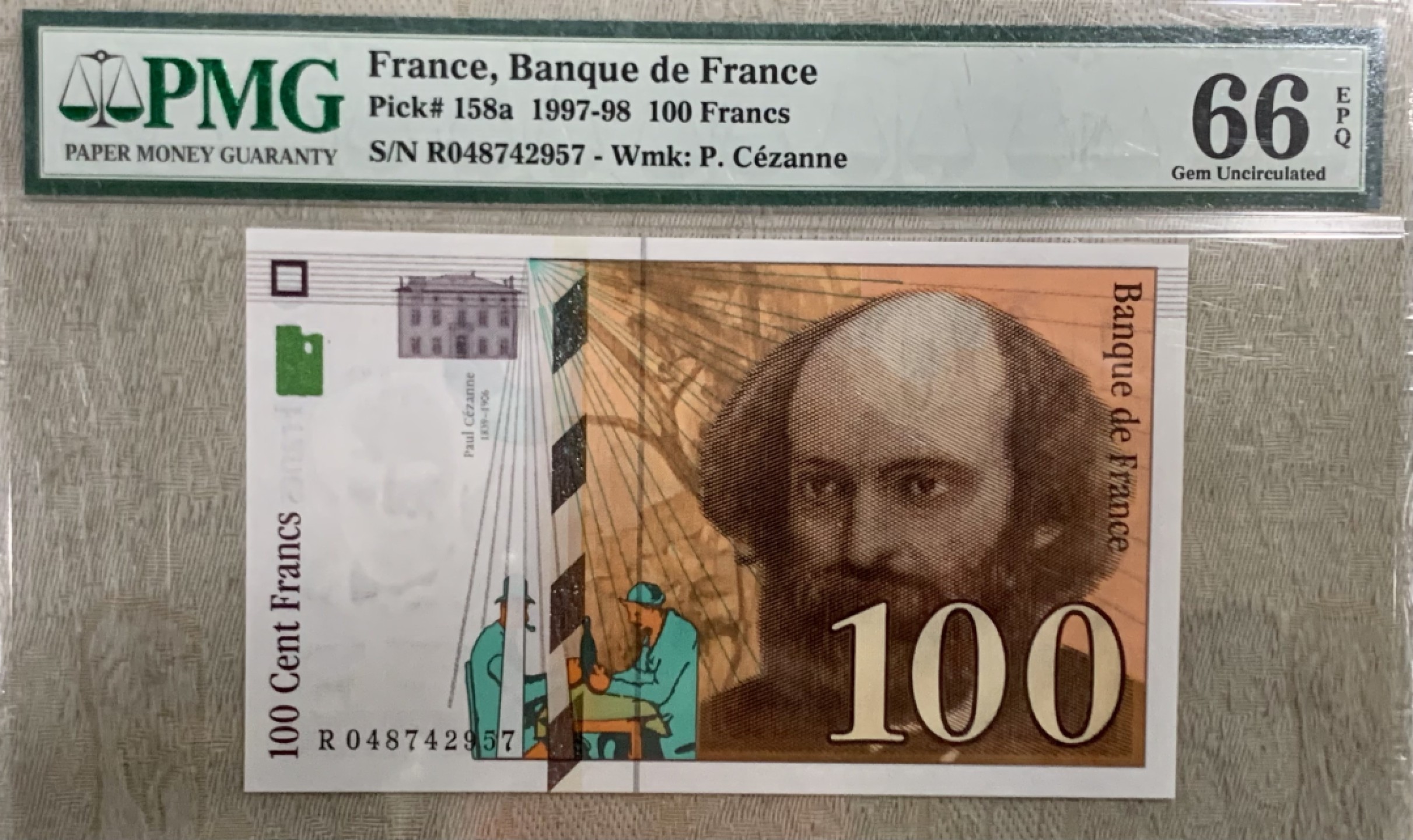 圣域骑士团 | CICE币展&易卜生专场 春天来了 ‼️第三期（2022003） 【末版法郎】1998年 法国 100法郎 PMG66分 P158a  正面人物画家[保罗.塞尚]