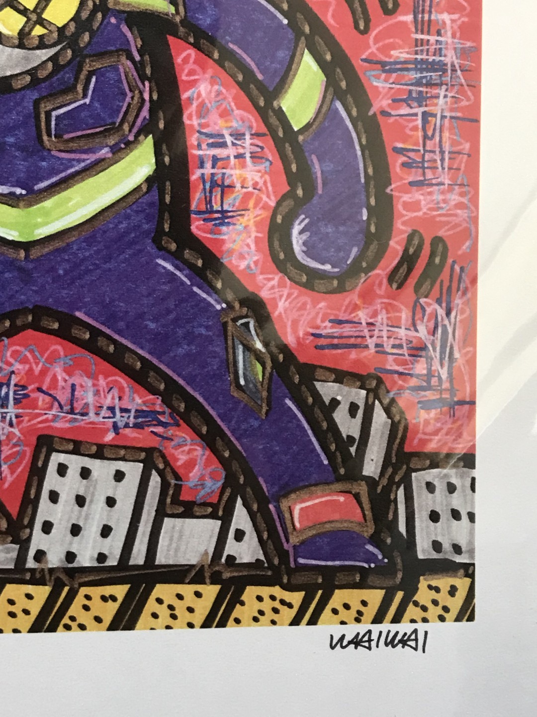 零元拍：歪歪亲笔签名 OWSON系列插画复制画《EVA》，尺寸约22/22厘米，拍品不含镜框