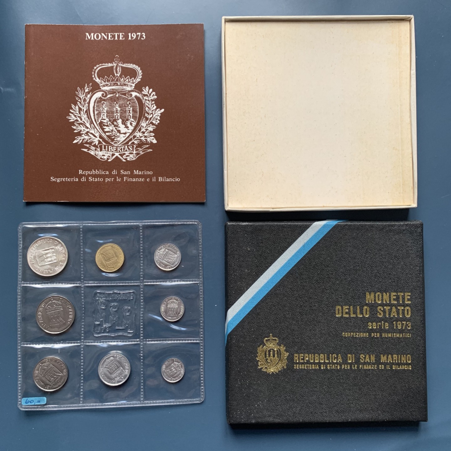 《竞宝斋》第34，35场-本周日，周一2场连拍（全场顺丰包邮） 原盒证书 圣马力诺1973年 8枚封装 500里拉是银币 完美状态