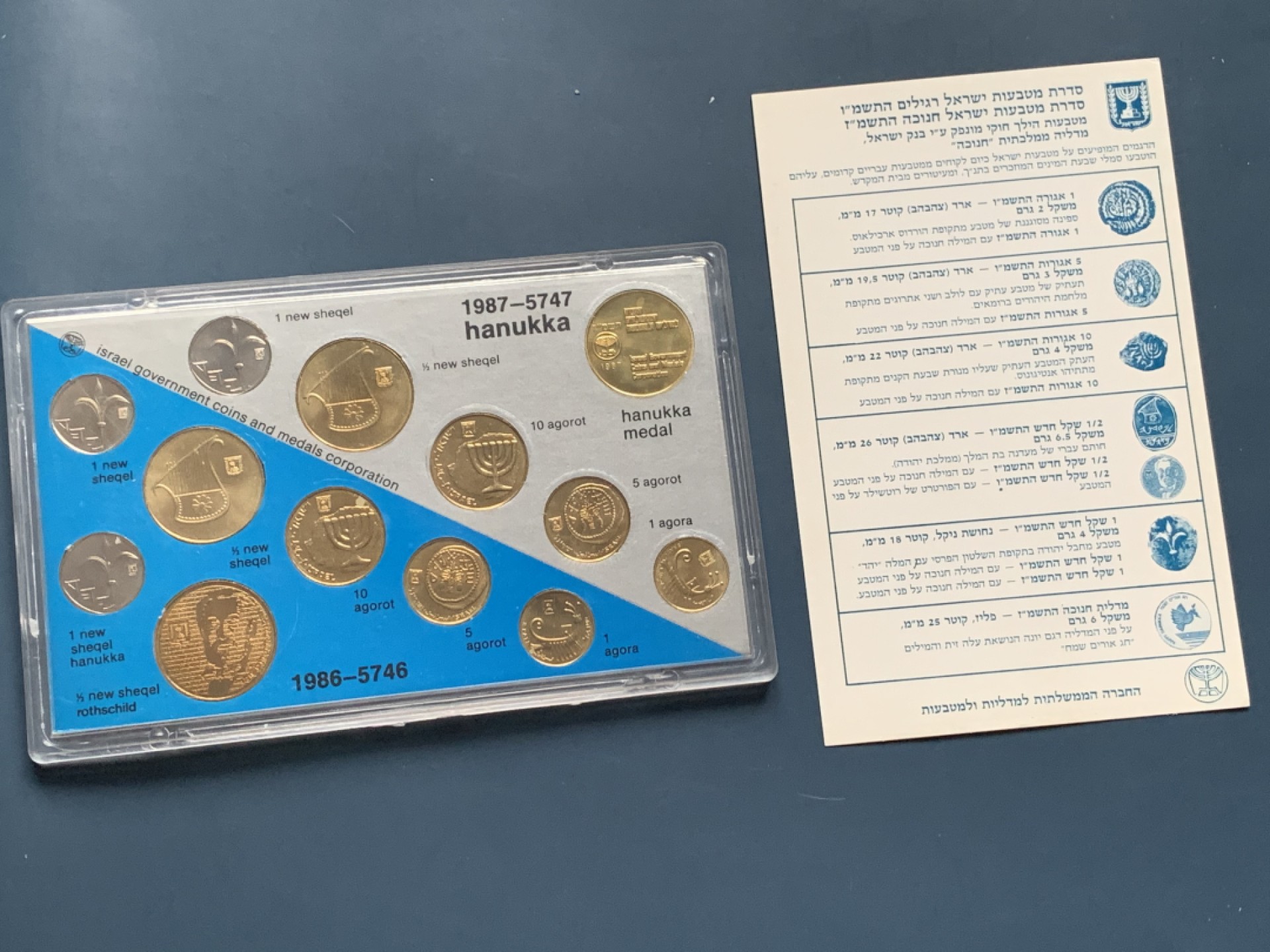 《竞宝斋》第34，35场-本周日，周一2场连拍（全场顺丰包邮） 原盒证书 以色列 1987年 12枚+1枚章 光明节纪念套币 稀少