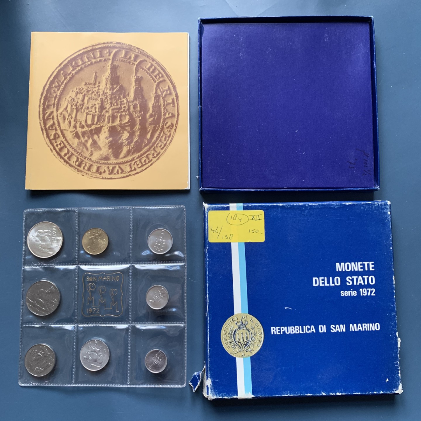 《竞宝斋》第34，35场-本周日，周一2场连拍（全场顺丰包邮） 原盒证书 圣马力诺1972年 8枚封装 500里拉是银币 证书里带全套72年邮票八枚 非常稀少