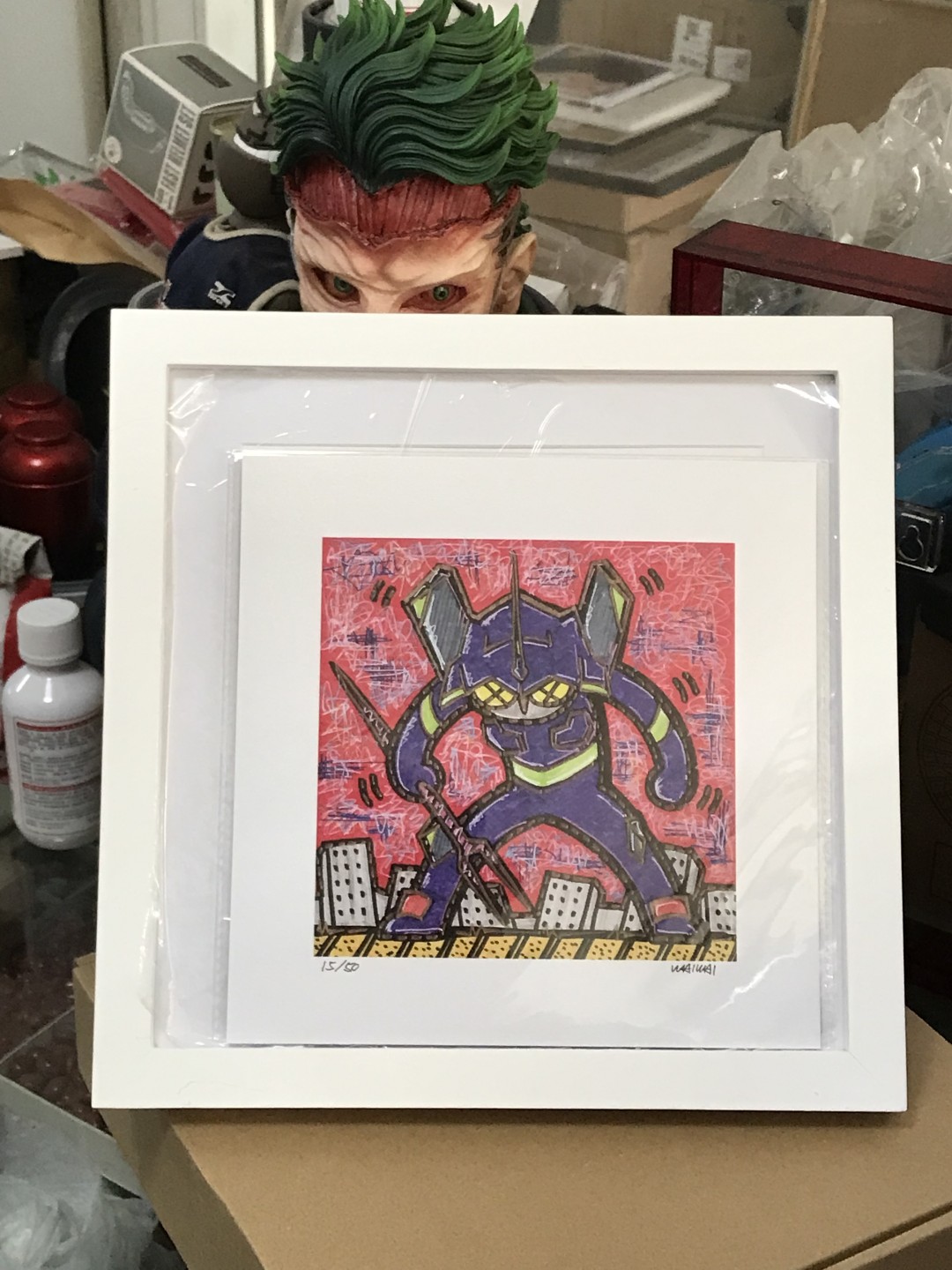 零元拍：歪歪亲笔签名 OWSON系列插画复制画《EVA》，尺寸约22/22厘米，拍品不含镜框