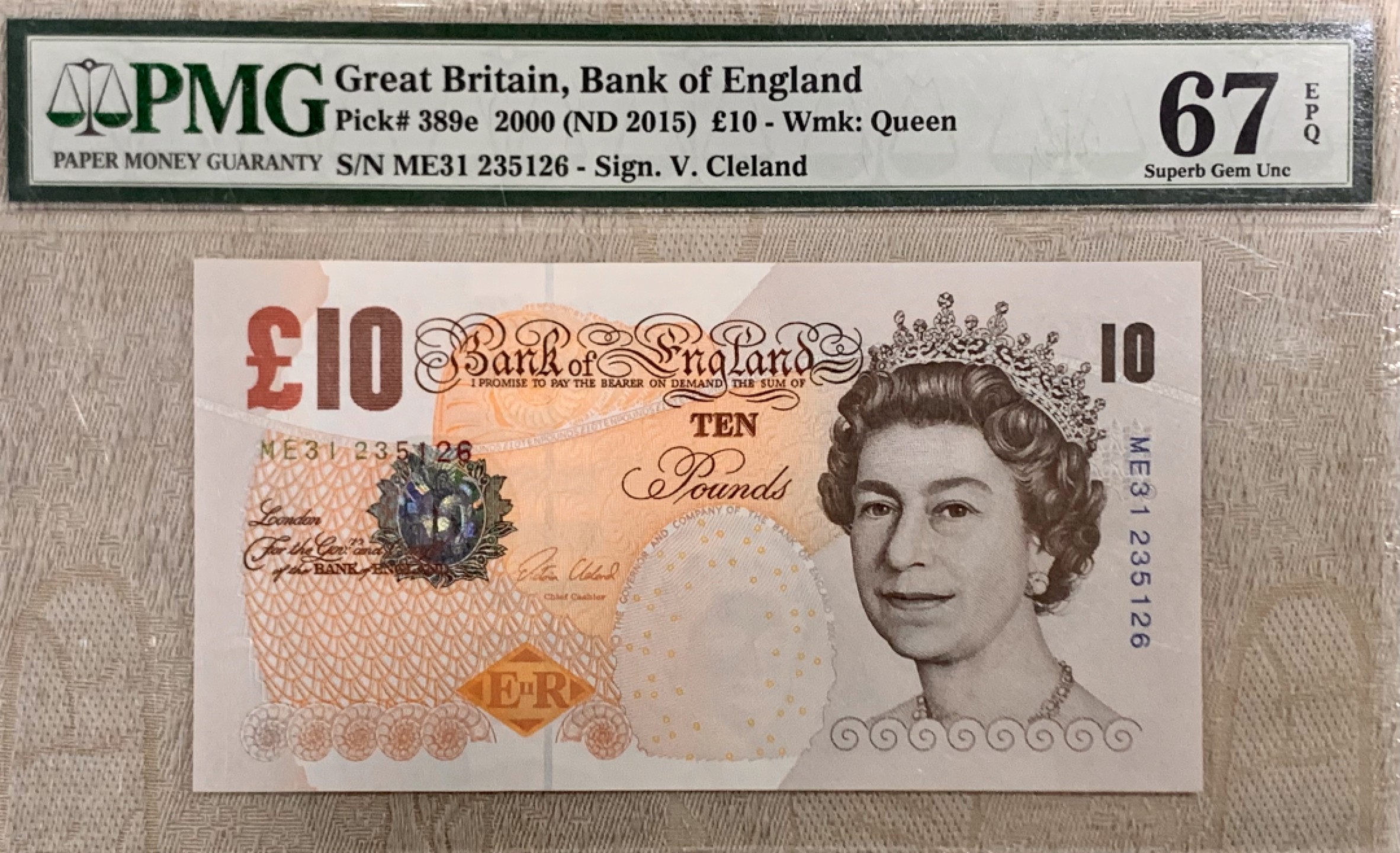 圣域骑士团 | CICE币展&易卜生专场 春天来了 ‼️第三期（2022003） 【女王头像】2000年英格兰 10镑 PMG67分 P389e  背图达尔文 全程号码无4.7