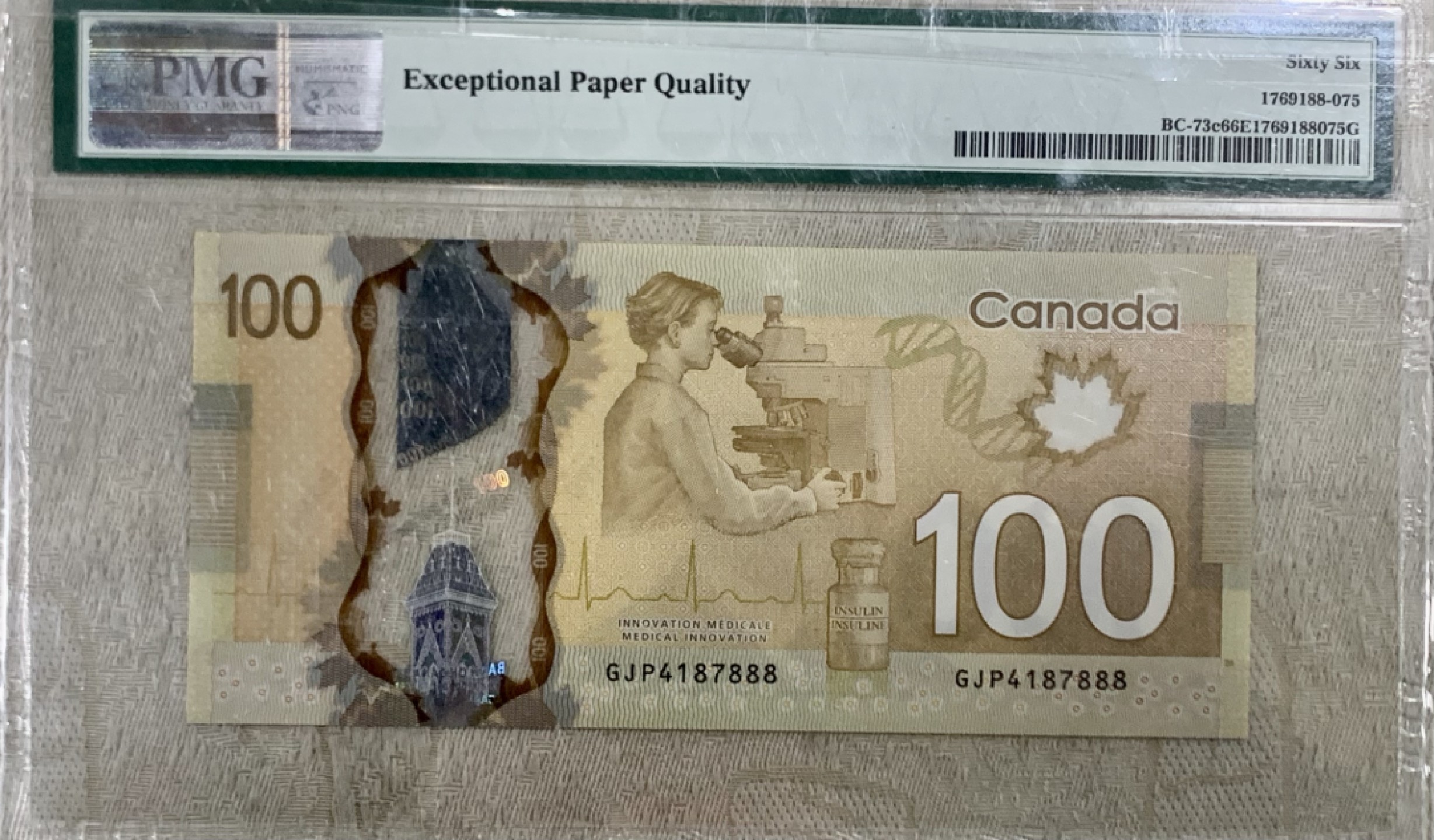 圣域骑士团 | CICE币展&易卜生专场 春天来了 ‼️第三期（2022003） 【豹子号888】2011年加拿大 100元 PMG66分 塑料钞