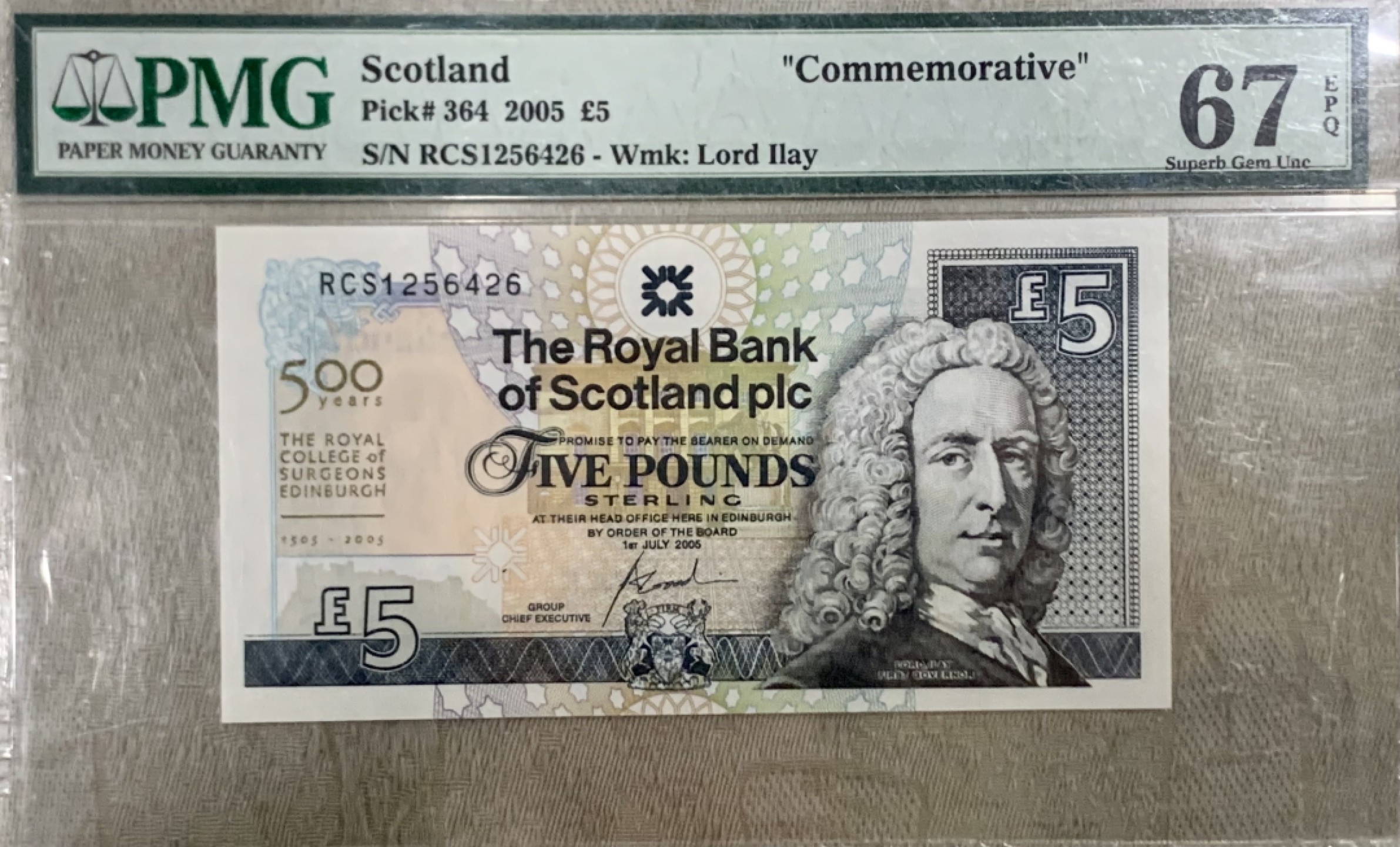 圣域骑士团 | CICE币展&易卜生专场 春天来了 ‼️第三期（2022003） 【纪念钞】2005年 苏格兰皇家银行 5镑 卷毛头像 PMG67分 P364