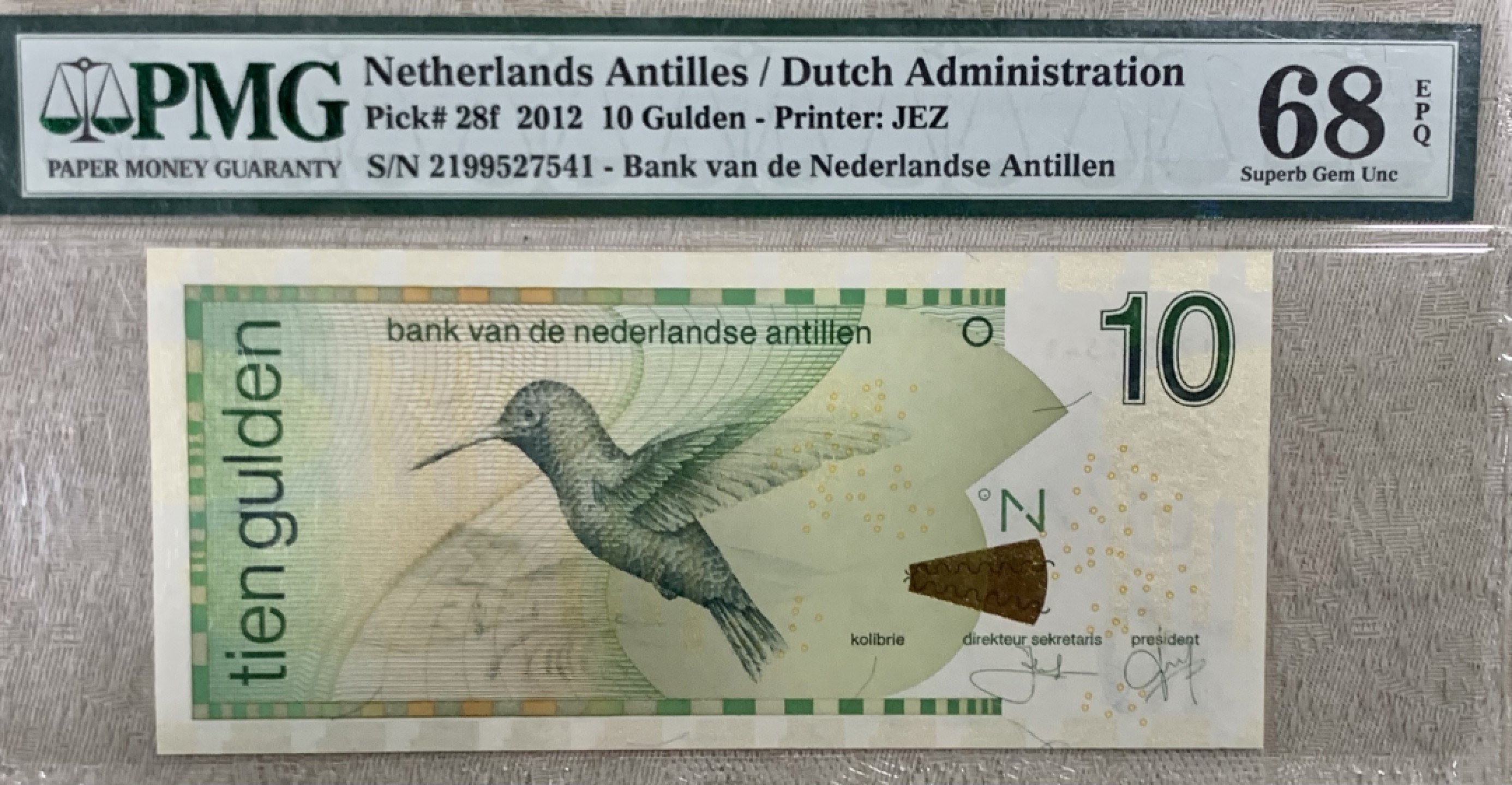 圣域骑士团 | CICE币展&易卜生专场 春天来了 ‼️第三期（2022003） 【冠军分蜂鸟】 2012年 荷属安的列斯 10 PMG68分 P28f   JEZ印刷 正面蜂鸟