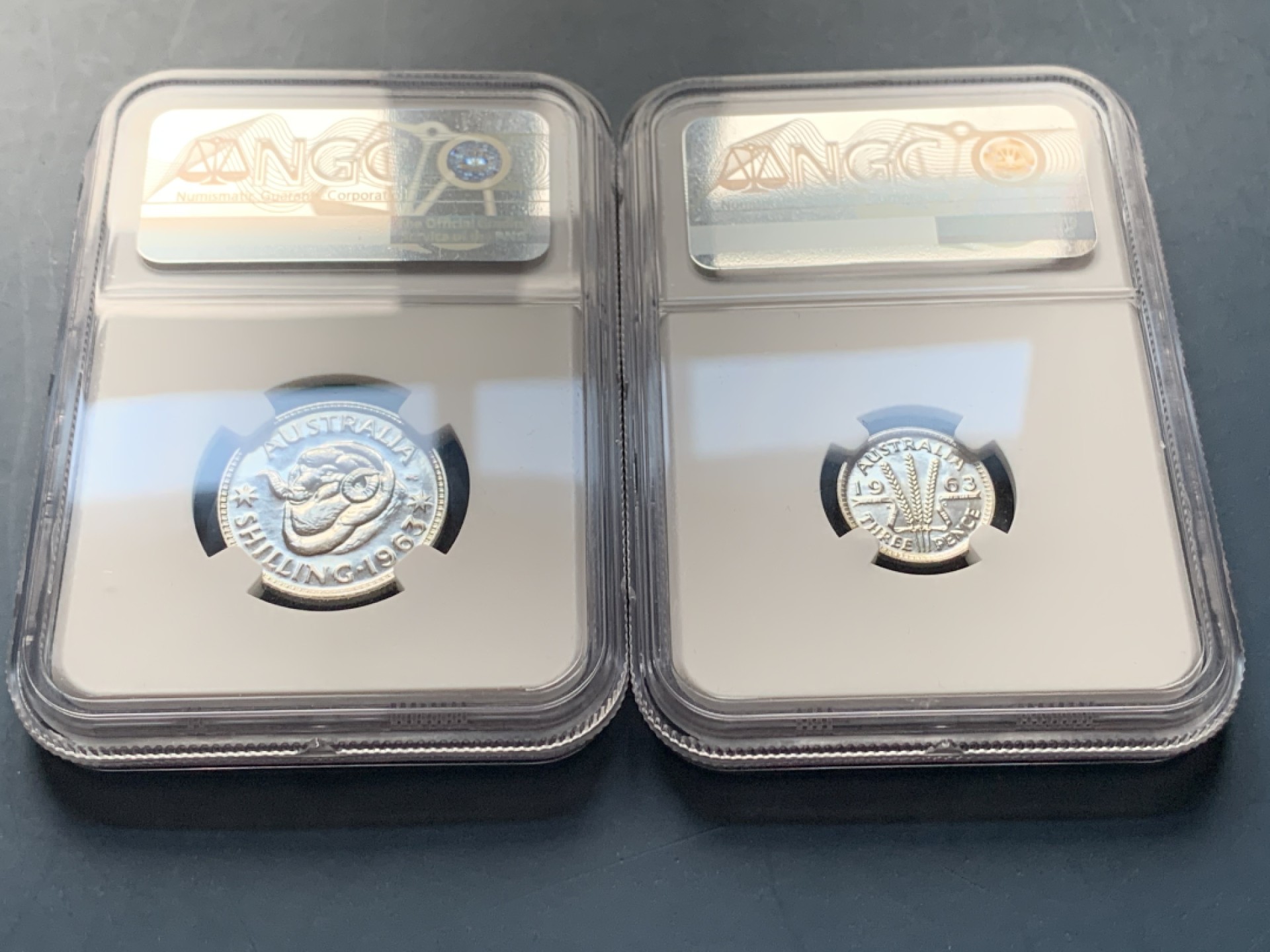 《竞宝斋》第34，35场-本周日，周一2场连拍（全场顺丰包邮） 澳大利亚 1963年 4枚银便士精制套币 早期少见十二进制的精制套币，书价375刀