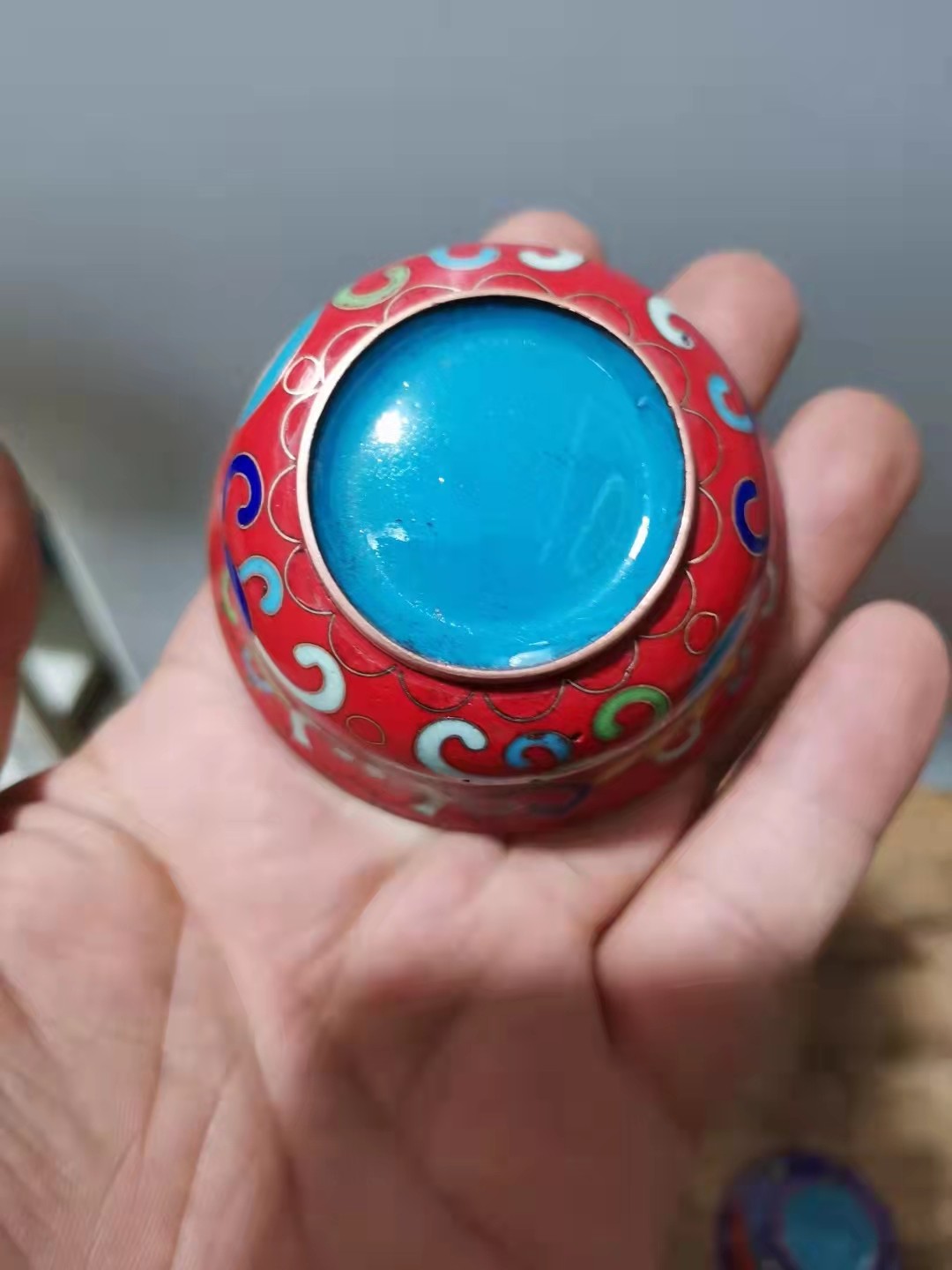 千器雅集—日本回流瓷器臻藏 日本回流创汇时候精品——铜胎景泰蓝佛手杯供杯一对